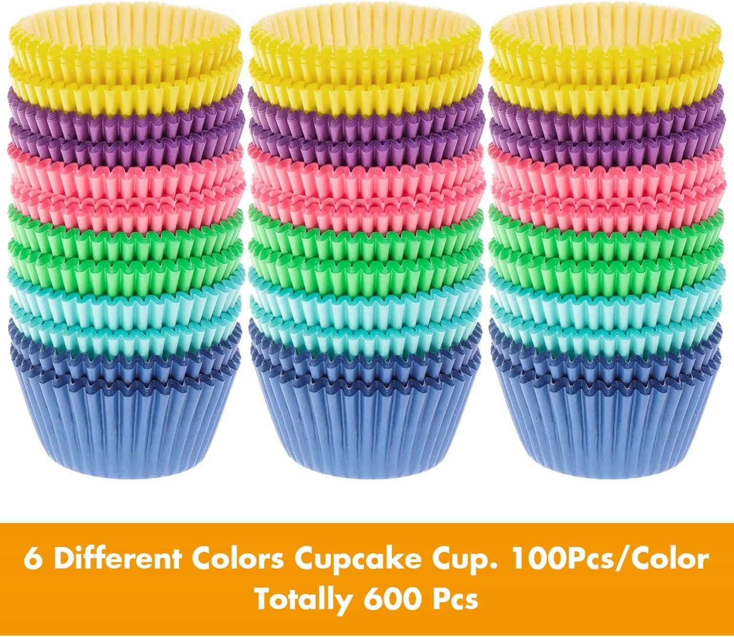 Selizo 600 Pcs Cupcake Liners Cupcake Wrappers Cupcake Paper Baking Cups for Cake Balls, Muffins, Cupcakes and Candies, Assorted Bright Colors image number 4