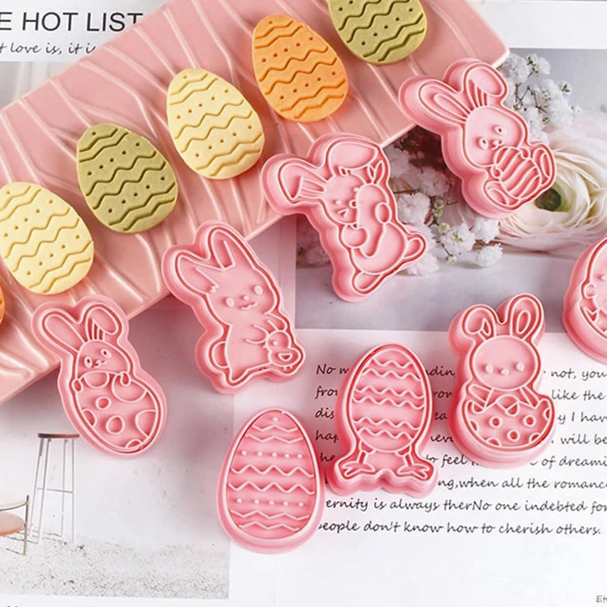 Animals Cookie Cutters, 8 Styles Holiday Biscuit Fondant Cookie Cutters Cartoon Party Decorations Supplies Favor, Eggs Bunny Cookie Cutter Mold Embossed for Kitchen Baking Tools (Style B) image number 1