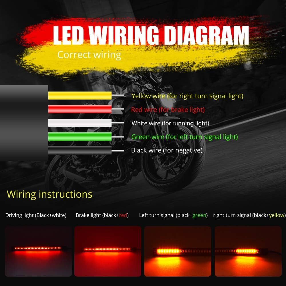 Universal Motorcycle Tail Lights 48 Leds Amber/Red Colors Brake Stop Turn Signal Flexible LED Strips for Davidson Harley,Motorbike,Atv,Rv,Suv,Car.(2-Pack). image number 1