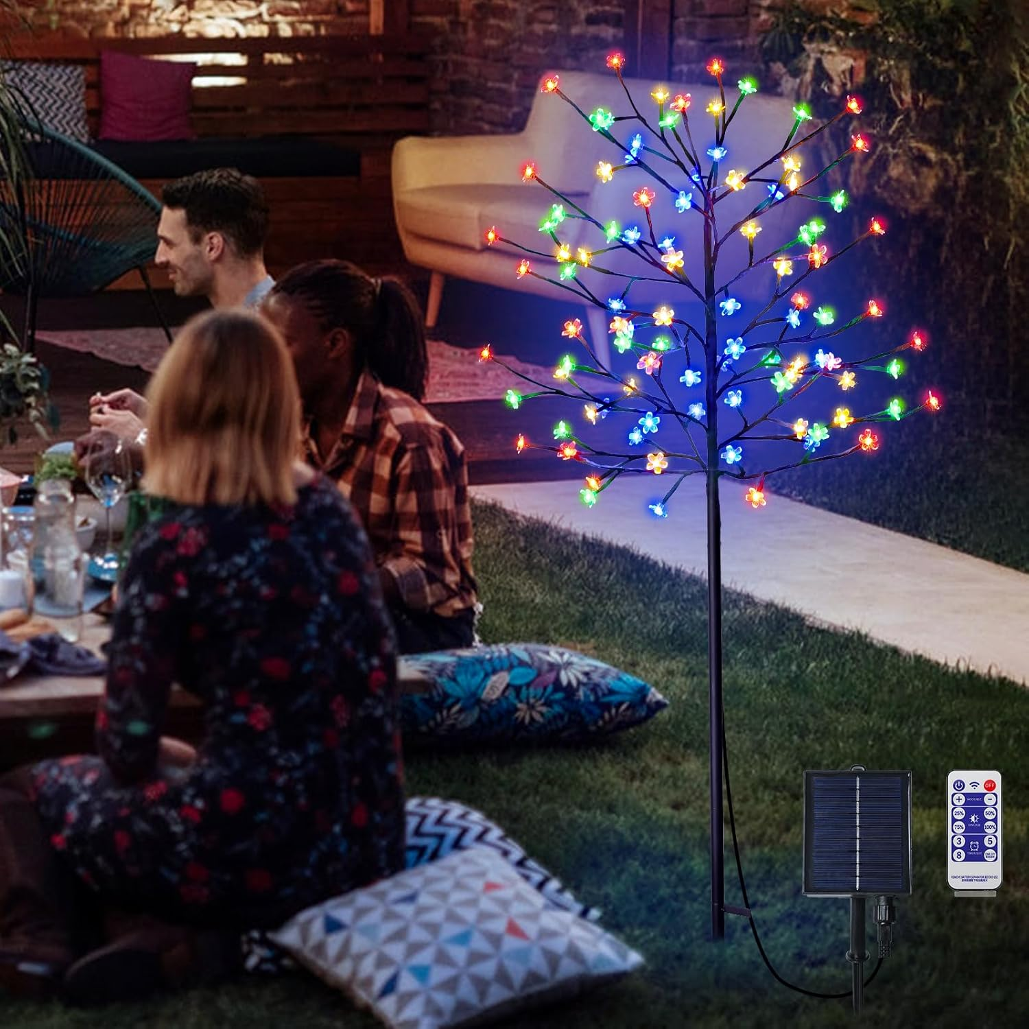 GOESWELL 1.5M 104LED Solar Lights Outdoor, Cherry Blossoms Christmas Solar Garden Light Trees with Adjustable Branches for Pathway,Yard,Lawn,Backyard,Holiday Party Decoration(Colour) image number 1