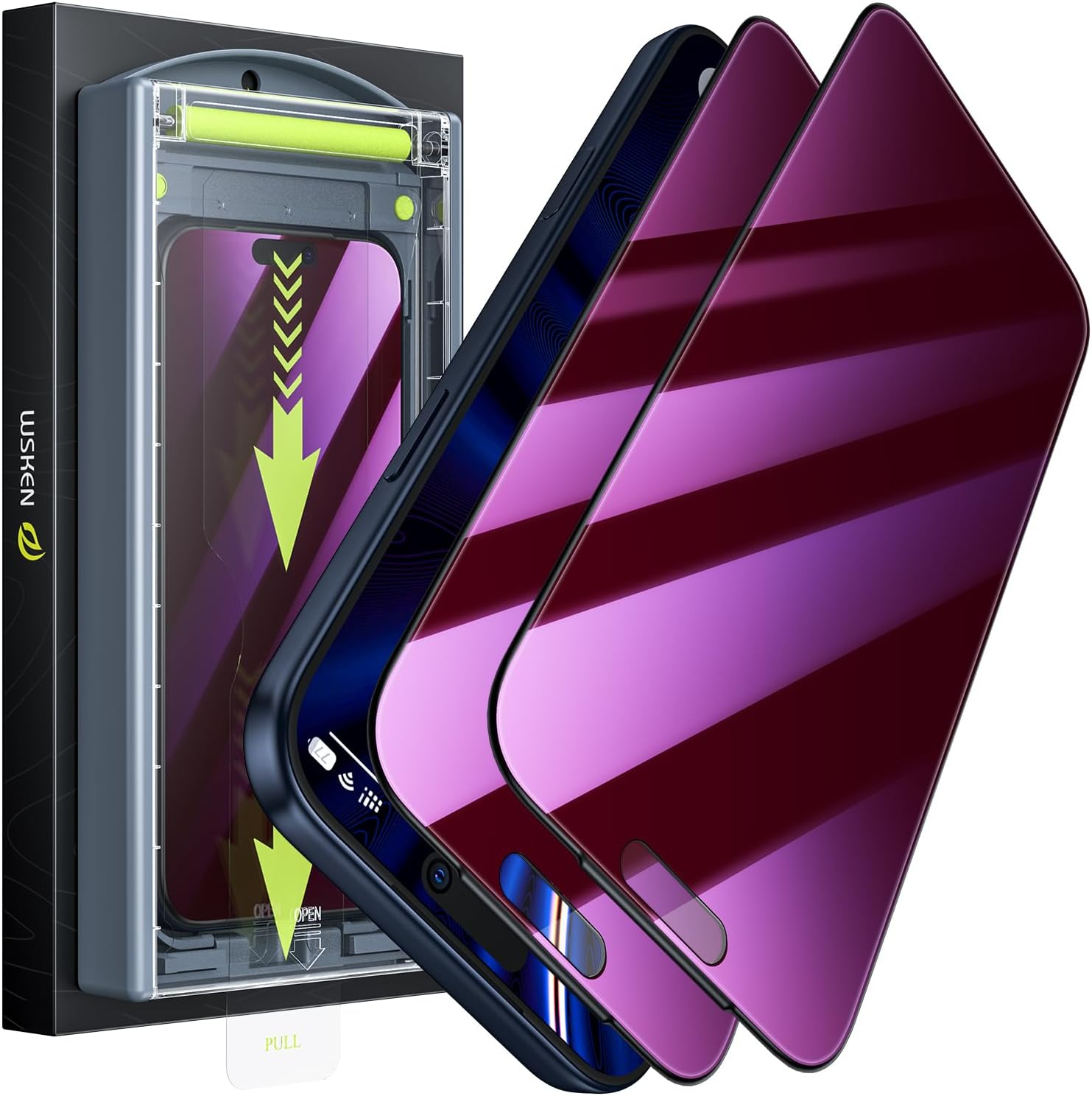 WSKEN for Iphone 17 Pro Max Privacy Screen Protector - Purple Gradient anti Blue Light Eye Protection [Auto-Dust Removal] Shatterproof Tempered Glass Screen Protector 17 Pro Max, 2 Pack image number 3