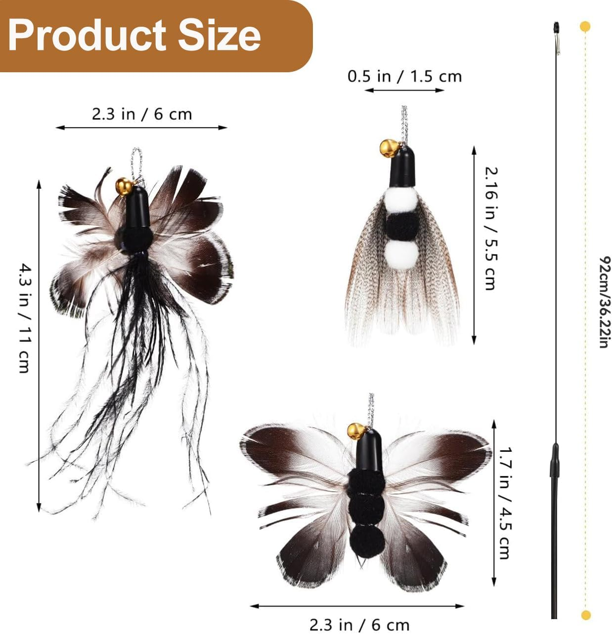 7 Pcs Toys Cat Wand Replacement Insect Feather Toys Cat Wand Attachments Toy Wand Refills with Bell Interactive Toy Cat Teaser the Feather Cat Toys for Playing Catcher and Exercising (7Pcs) image number 3
