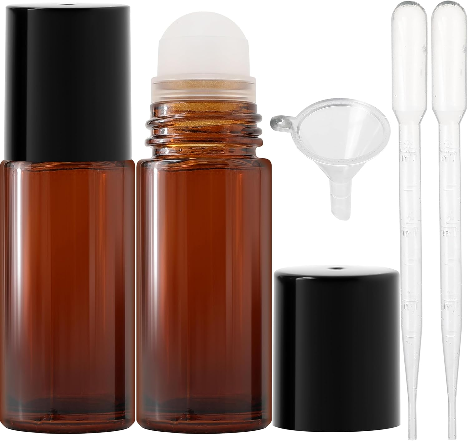 SESENSE Essential Oil Roller Bottles, 2PCS (50Ml/30Ml) Thick Glass Perfume Roller Bottles with Funnel and Dropper Glass Empty Bottles Beauty and Personal Care Tools for Fragrance (Amber, 50ML) image number 3