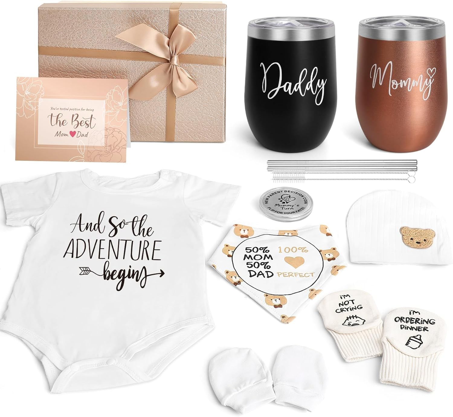 Suhctuptx New Mom Gifts for Women, Top Pregnancy Gifts for New Parents Gender Reveal Gifts with Mom and Dad Tumbler Set for First Time Moms, Expecting Parents to Be, Gender Reveal, Baby Shower&hellip;