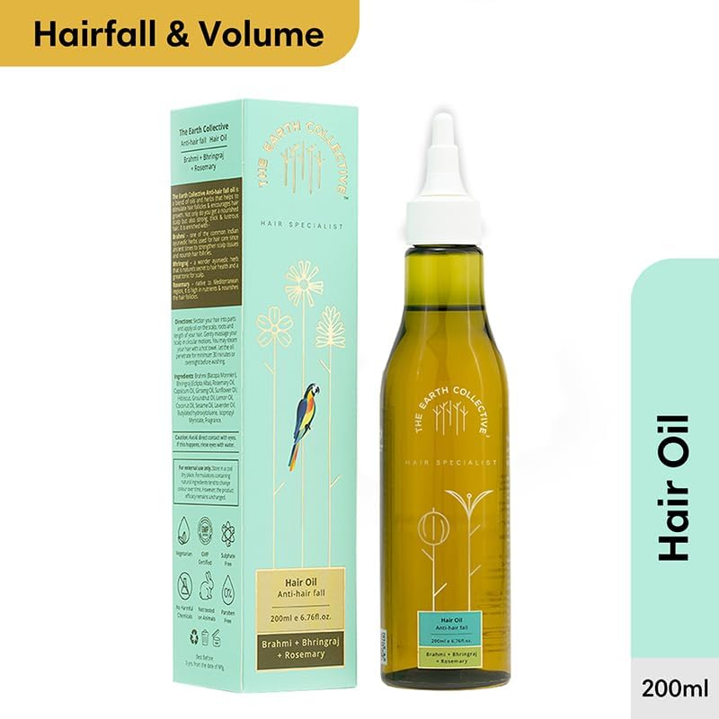 THE EARTH COLLECTIVE Anti-Hair Fall Oil (200 Ml) with Brahmi, Bhringraj and Rosemary to Fight Hair Fall, Strenghthen Hair, for Healthy Hair Growth image number 4