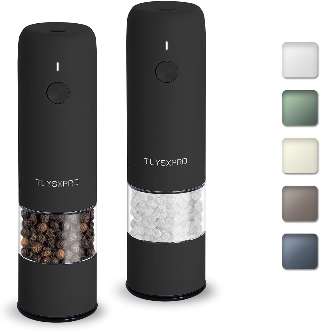 Small Electric Salt and Pepper Grinder Set, USB Rechargeable, Automatic Pepper Mill Grinder with Adjustable Coarseness, Electric Salt Shakers, One Hand Operation for Kitchen (2 Packs, Black)