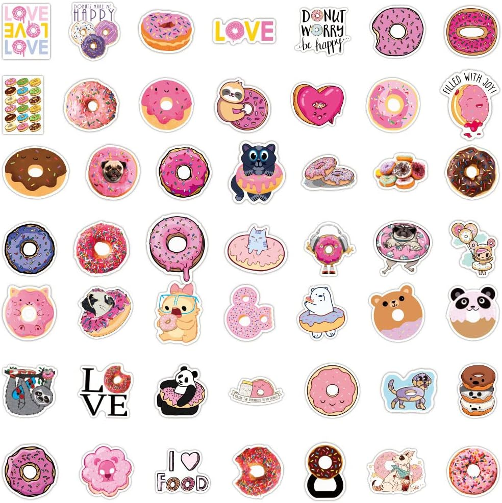 Donuts Stickers 100Pcs, Cute Sweet Food Doughnut Decals for Kids Teens Teacher Party Favors Reward for Water Bottles Luggage Computer Scrapbook Skateboard Guitar Greetings Cards DIY Decorations image number 4