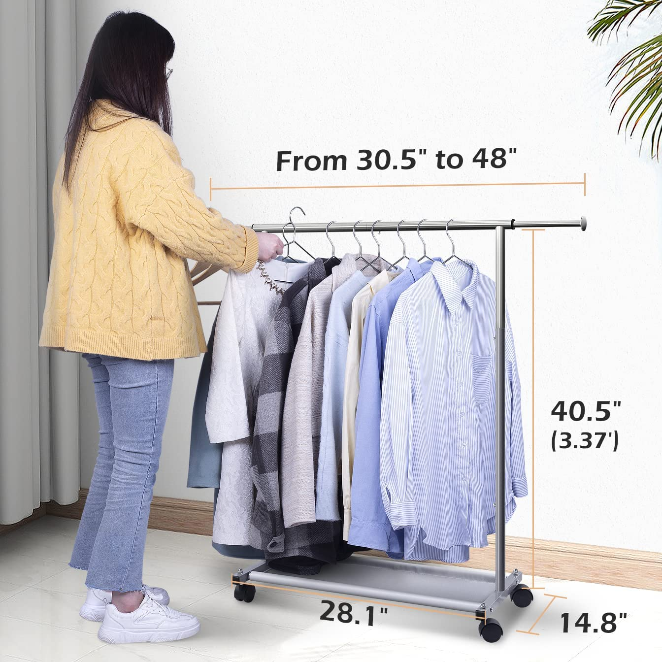 MISSLO Short Clothing Racks for Hanging Clothes with Bottom Shelves and Wheels Heavy Duty Rolling Clothes Rack Kids Clothing Rack for Adult Coat, Closet, Wardrobe image number 2