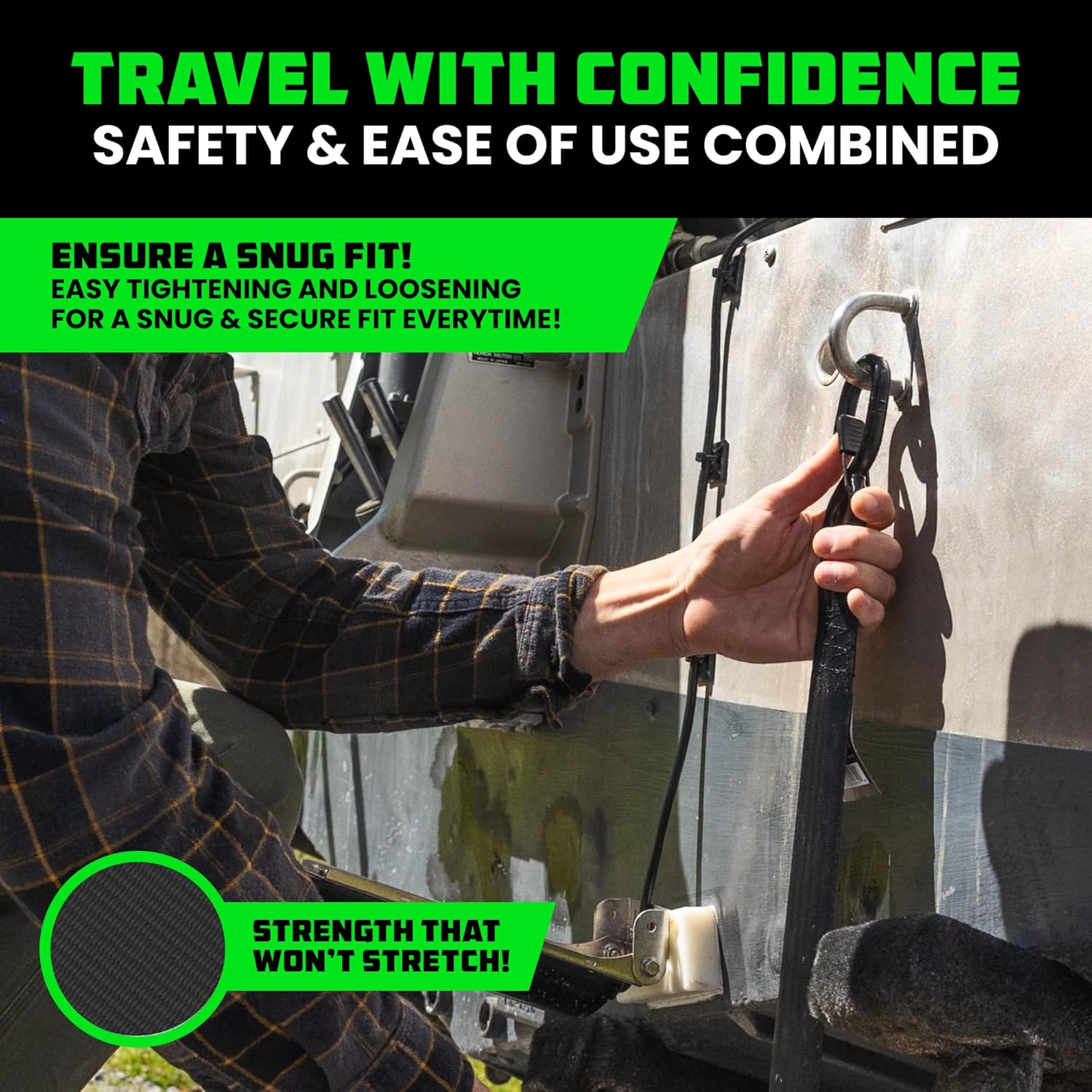 Rhino USA Retractable Boat Trailer Tie down Straps 2PK &ndash; Durable (2In X 43In) Trailer Mount Transom Straps for Boat, Jet Ski &ndash; Stainless Steel &ndash; Salt Water Compatible