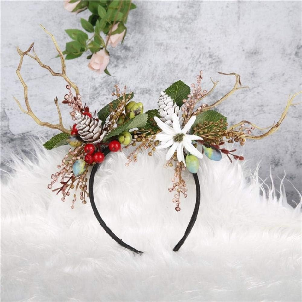 Christmas Hair Clips,Xmas Headbands Gifts,Hair Accessories Forest Department Christmas Photo Headdress Branch Fawn Hairband Super Fairy Flower Berry Elk Hairpin Exaggerated Catwalk-Khaki image number 4