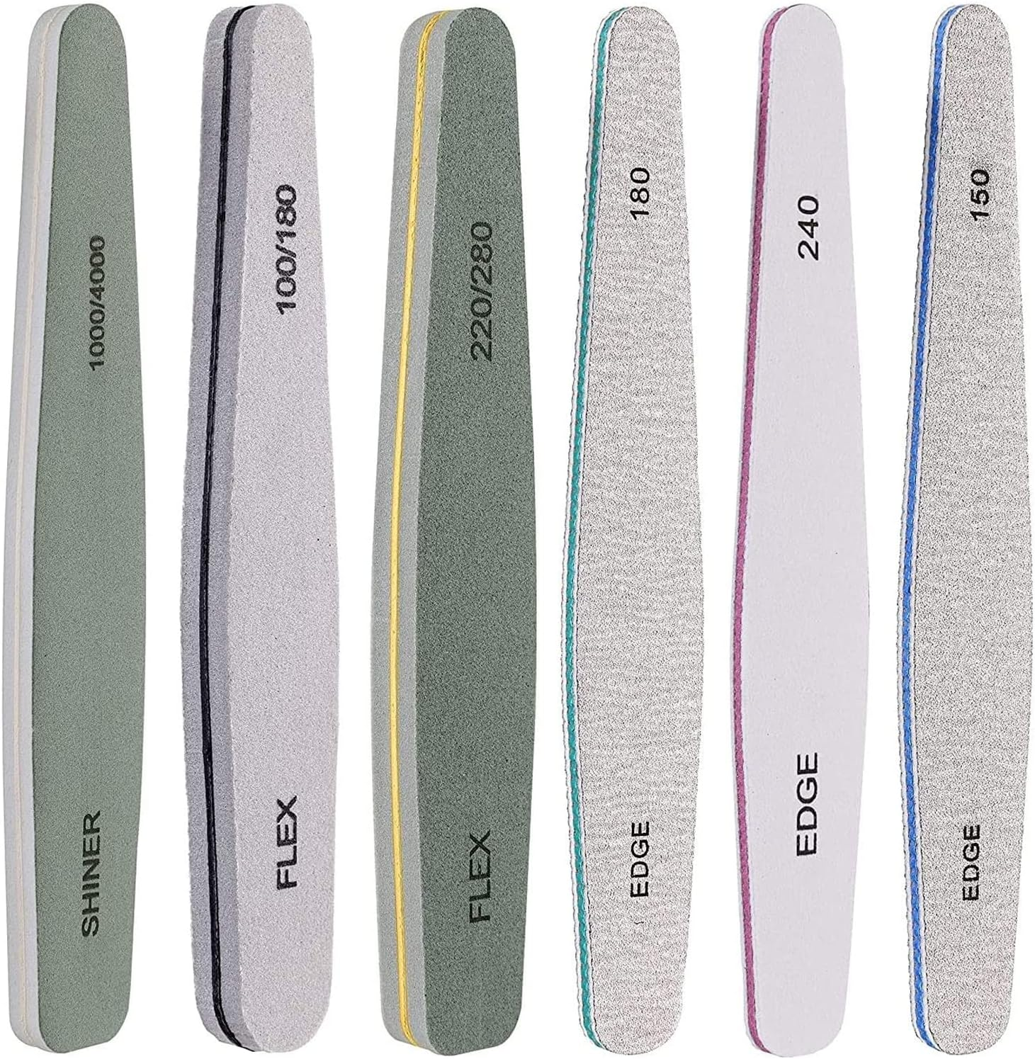Nail File 6 Pcs Professional Double Sided Grit Nail Files Emery Board for Nature Acrylic Nails, Manicure Pedicure Tool and Nail Buffering Files