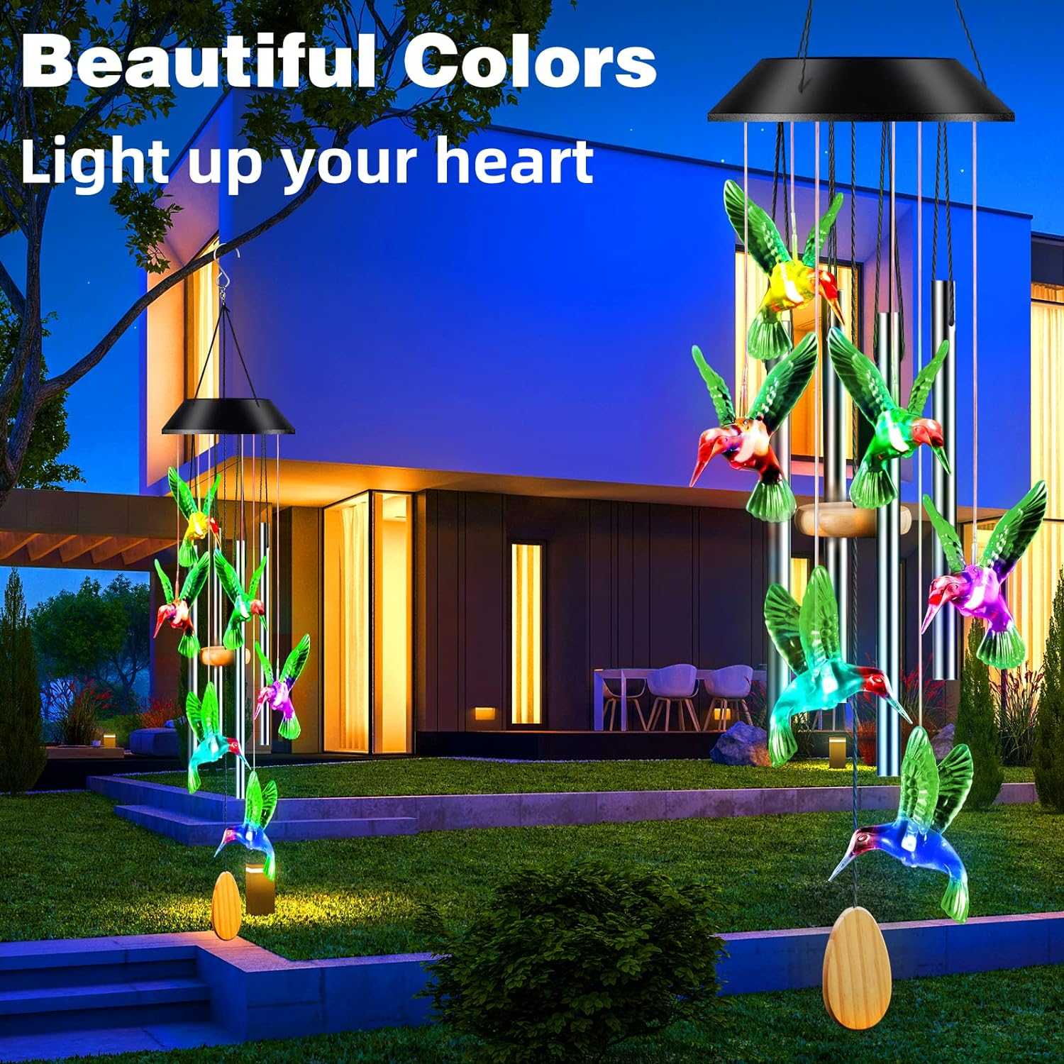 Desgully Wind Chimes,Hummingbird Solar Wind Chimes for Outside,Aluminum Tubes Memorial Wind Bell for Garden/Patio Decor Thanksgiving Gifts for Mom, Wife, Grandma Neighbors(25 Inch Deep Tone) image number 1