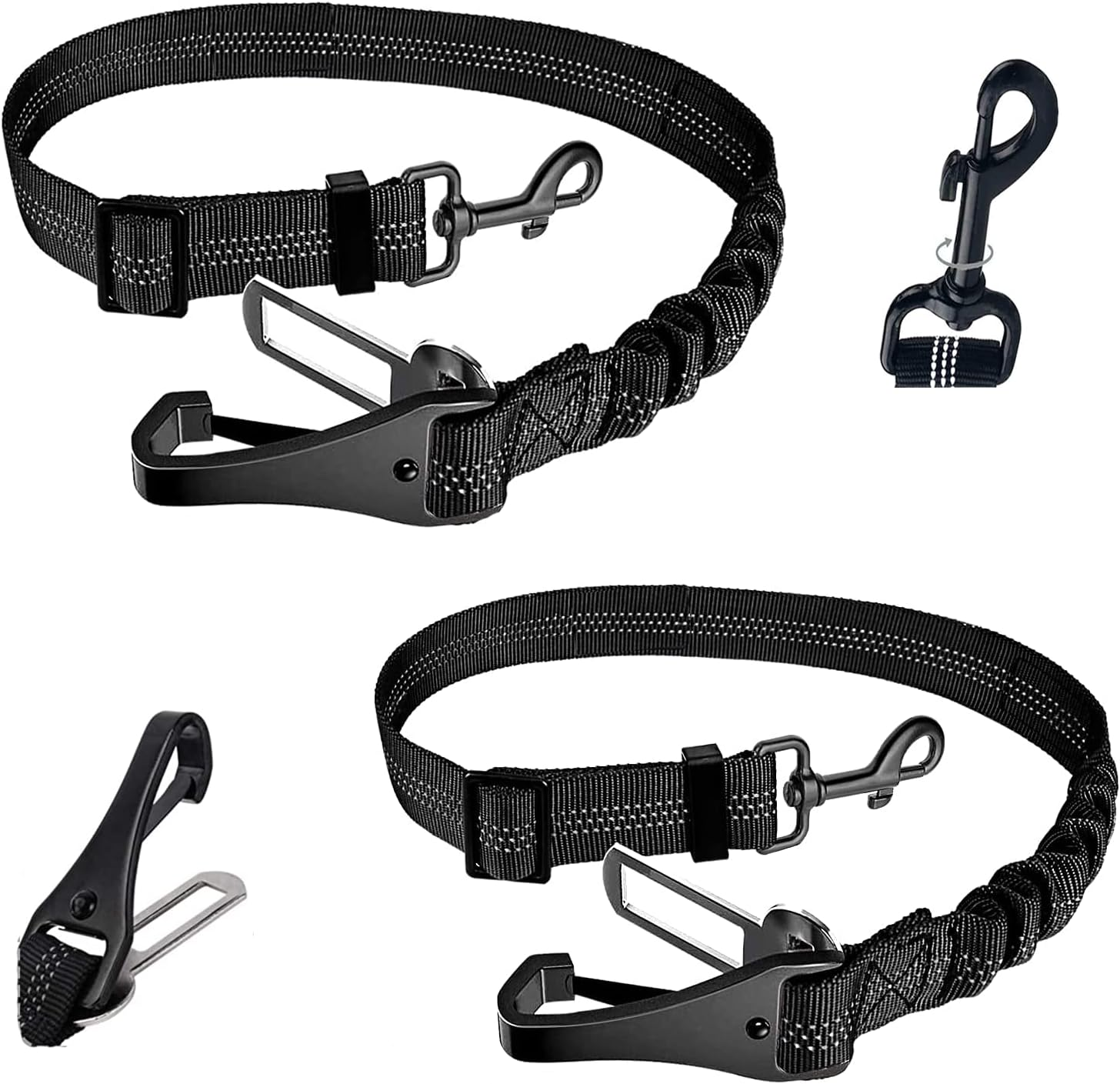 Kelivi 2-In-1 Dog Car Seat Belt 2 Packs Adjustable Dog Seat Belts for Car, Hook Latch Bar & Seatbelt Buckle Pet Dog Car Harness Belt for Vehicle Trip (Black) image number 6