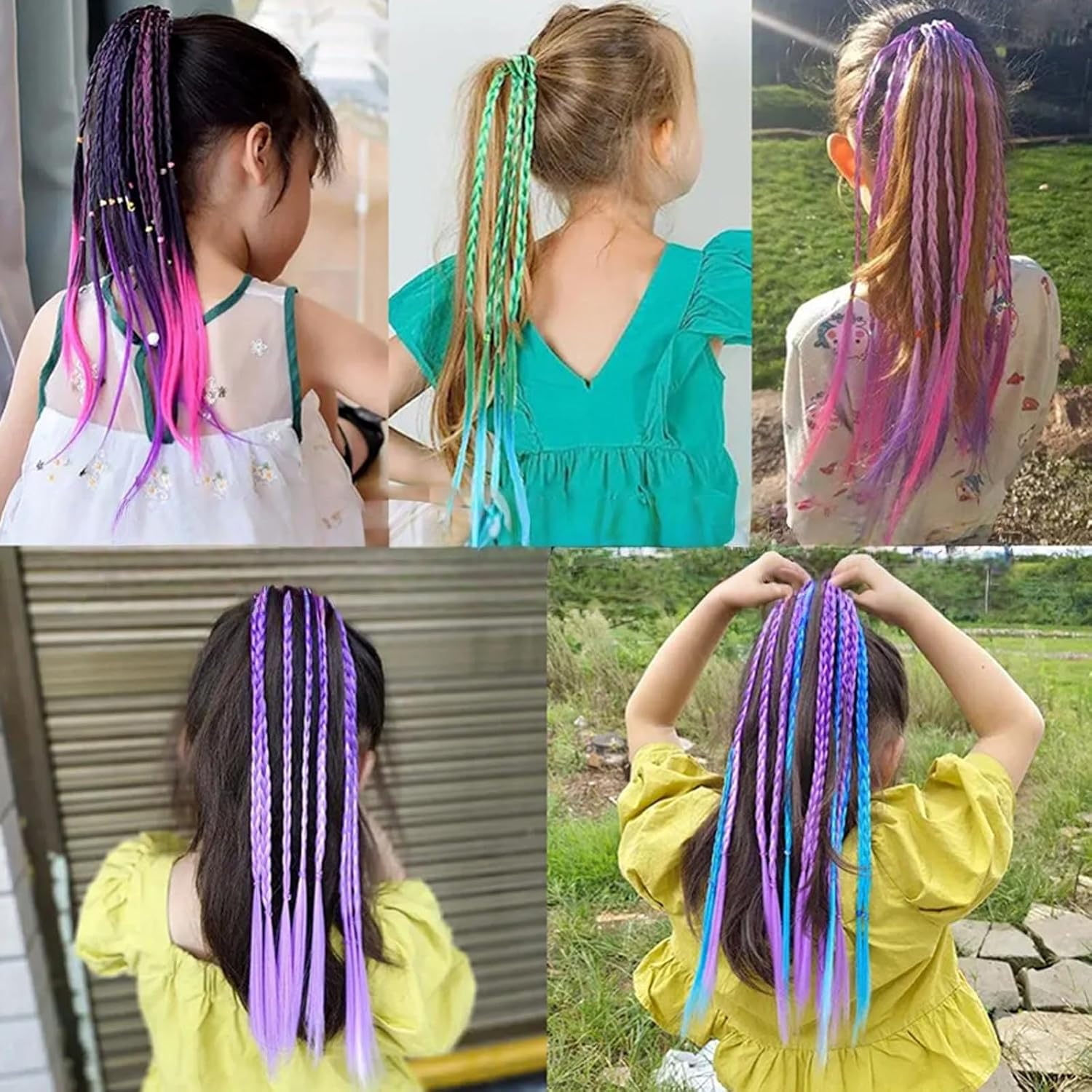 SSKHE 12 Pieces Rainbow Hair Extensions for Girls,Hair Accessories for Kids,Coloured Extensions for Braiding for Birthday Parties, Cosplay Shows, Halloween, Christmas. image number 3