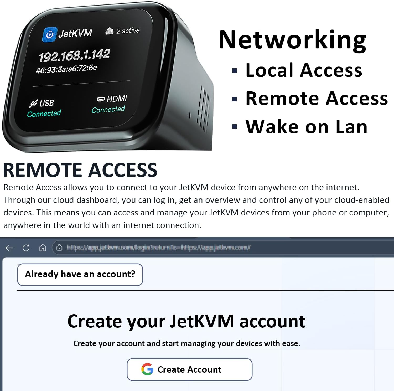 Jetkvm KVM over IP Computer Remotely Control, Jet IPKVM Open-Source Touchscreen LCD for IP/MAC/HDMI/USB Status, KVM Switch for Home Offices & Data Center 1080P 60FPS Ultra-Low Latency image number 6