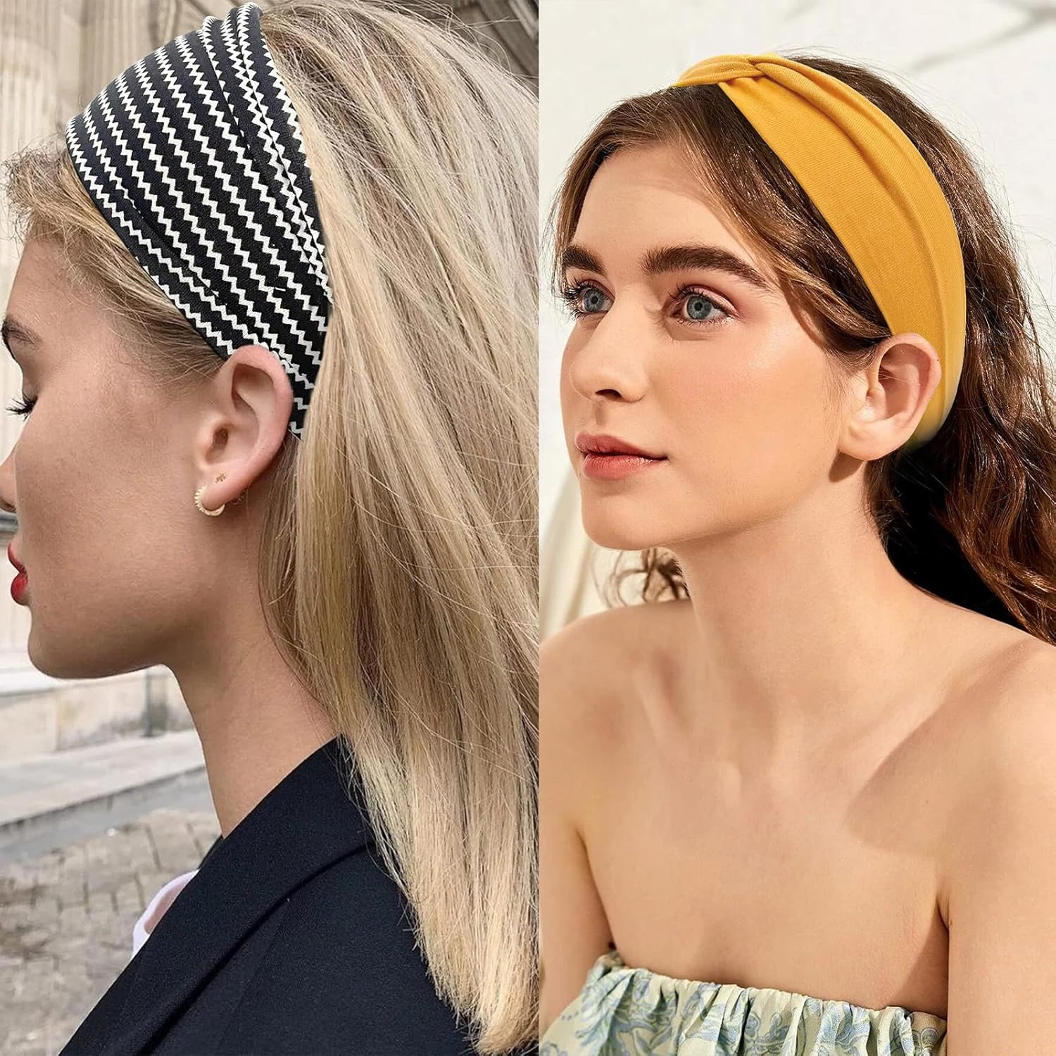 Nayyana 6 Pack Headbands for Women, Non-Slip Elastic Hair Bands, Yoga, Workout, Running, Sports, Sweat, Hair Wrap for Girls, Leopard Print and Plain Headband image number 6