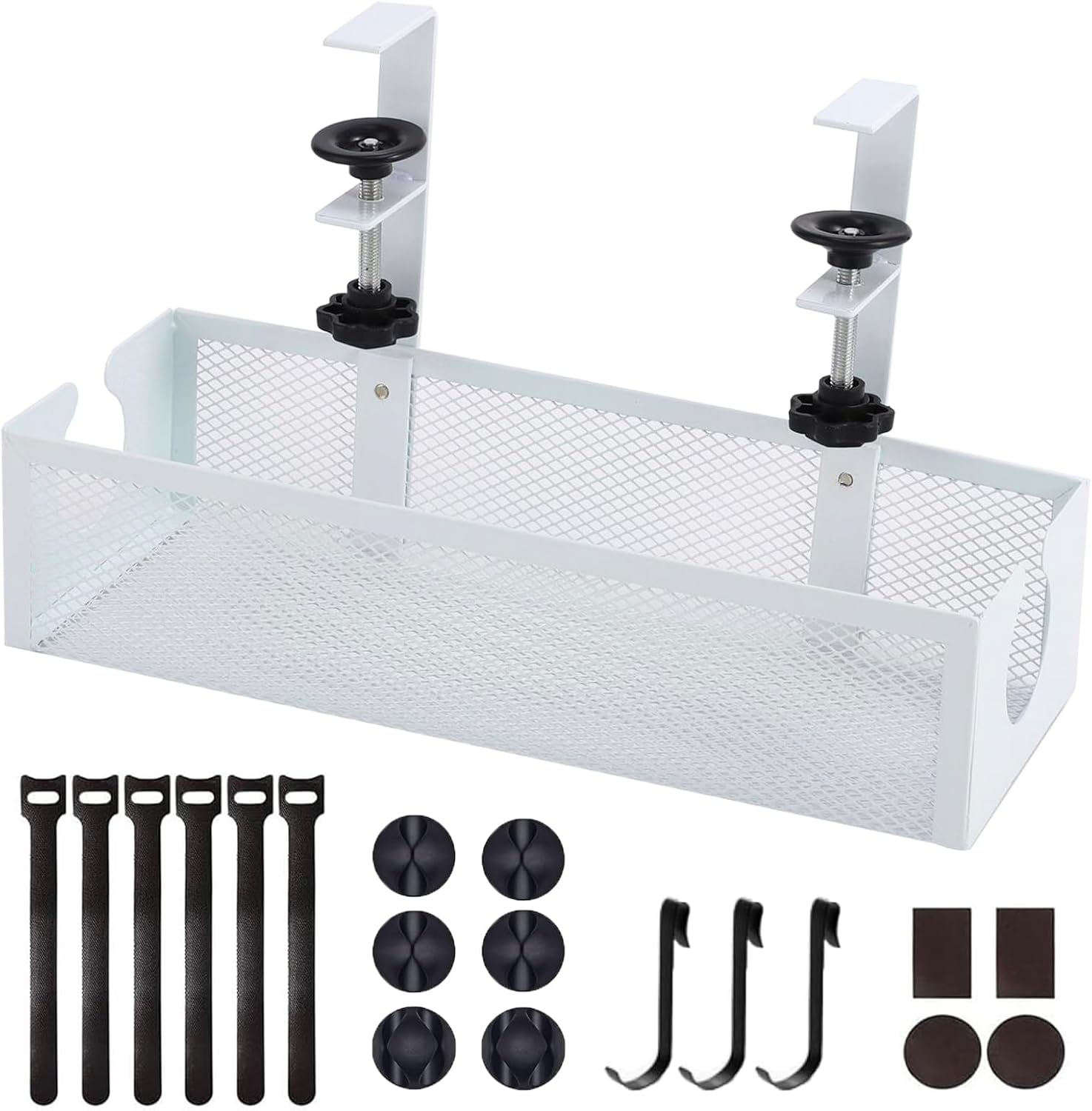 Under Desk Cable Management Tray - Easy Clamp Mount, No Drill Steel Organizer - Neat and Tidy Wire Storage for Home, Office, and Standing Desks (White) image number 2