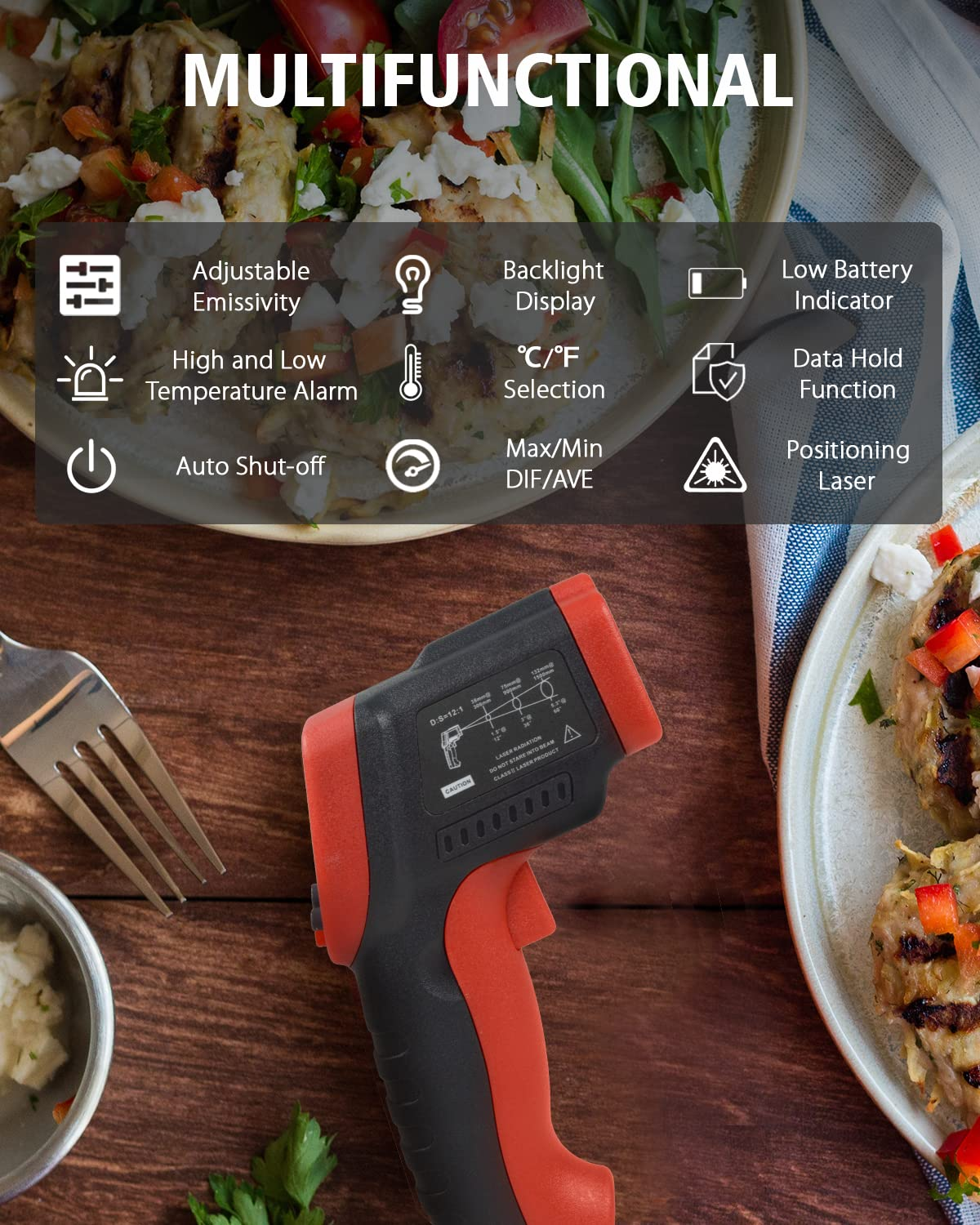 Wintact Infrared Thermometer﹣58℉~788℉ (-50℃~420℃) Non-Contact Digital Surface Laser Temperature Gun, Adjustable Emissivity for Kitchen Fridge Freezer Cooking Food Meat (Not for Human) image number 4