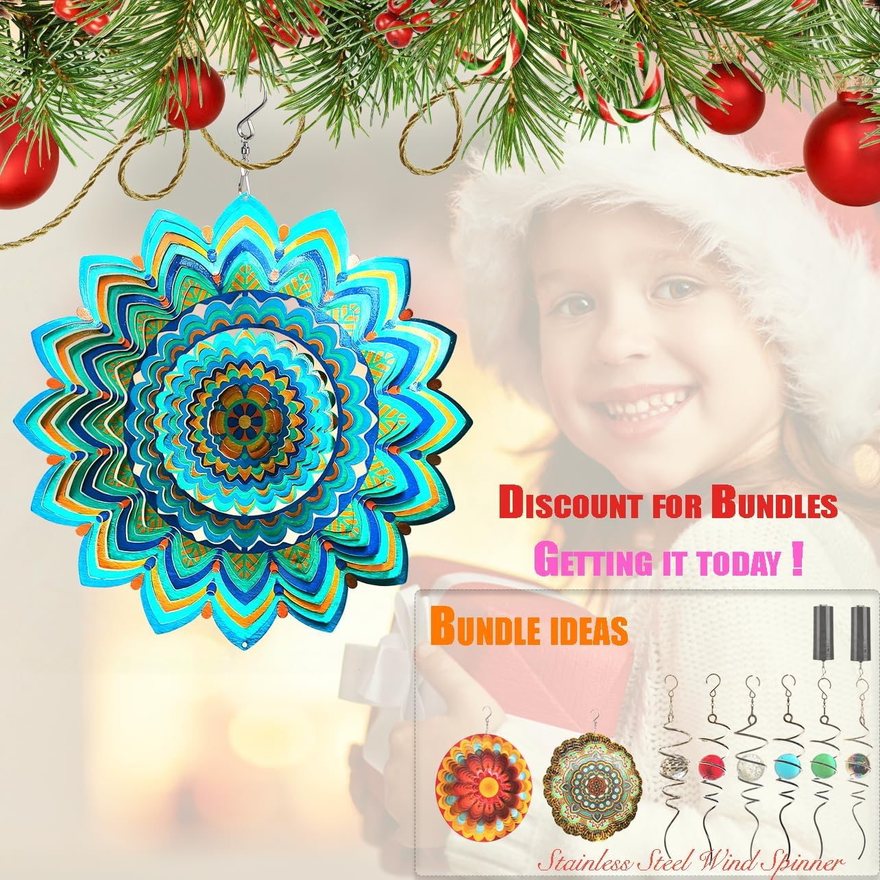 Hs'S Creation Wind Spinner Hanging Kinetic 19 Gauge 3D Metal with Swivel Hooks Sun Catcher for Outdoor Garden Decoration Handcrafted Art Gift Ornaments Sculpture Mandala Lucky Halo 12 Inch image number 7