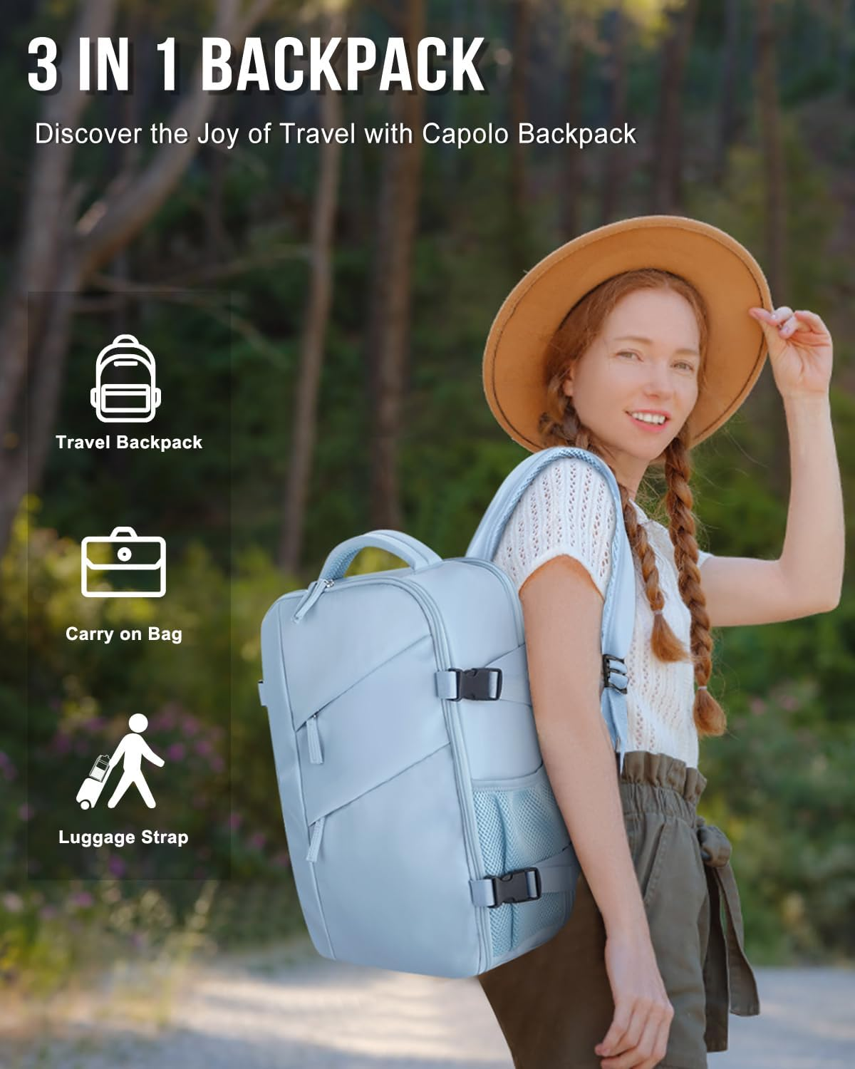 Capolo Travel Backpack for Women Men Waterproof Laptop Backpack Flight Approved Carry on Backpack Overnight Weekender Bag image number 7