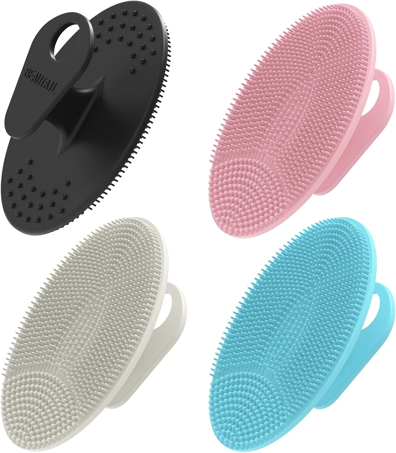 Face Scrubber 4 Pack, BEAUTAIL Silicone Manual Facial Cleansing Brush for Men Women, Gentle Face Scrubber Exfoliator, Skin Care Exfoliating Face Brush, Black+Starlight+Pink+Blue image number 4
