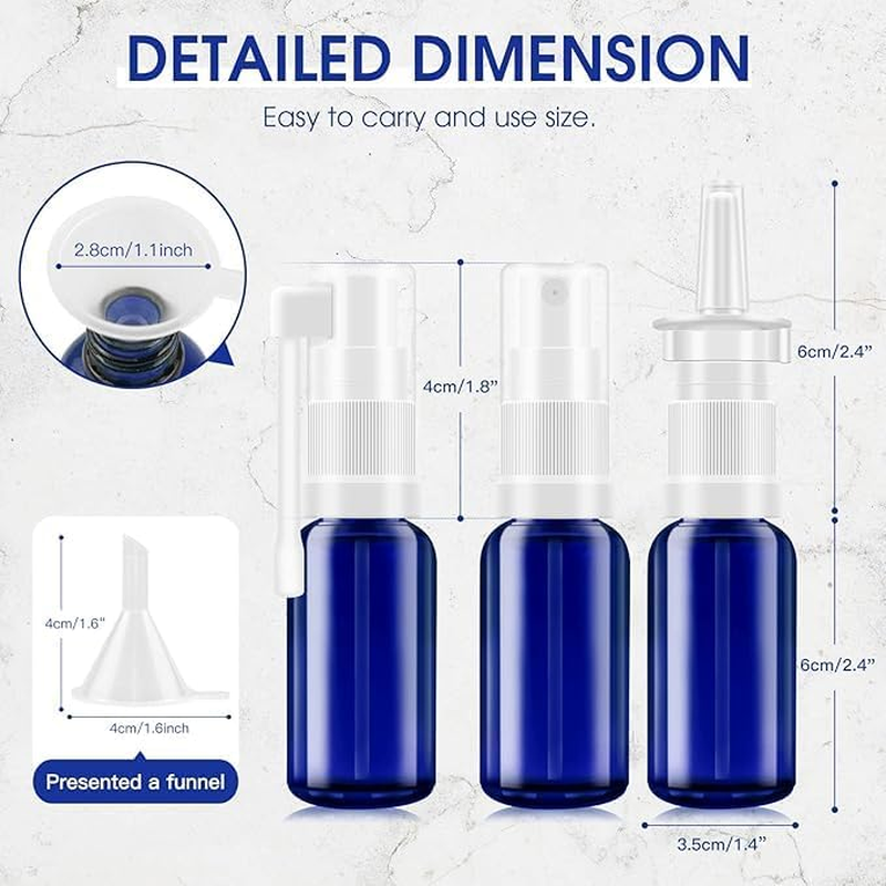 SYGELER Nasal Spray Bottle, 3 Pcs 30Ml/1Oz Glass Refillable Continuous Fine Mister Spray Bottles, Travel Sized Empty Nasal Sprayer with Sprayers, Funnels and Labels(Blue) image number 6