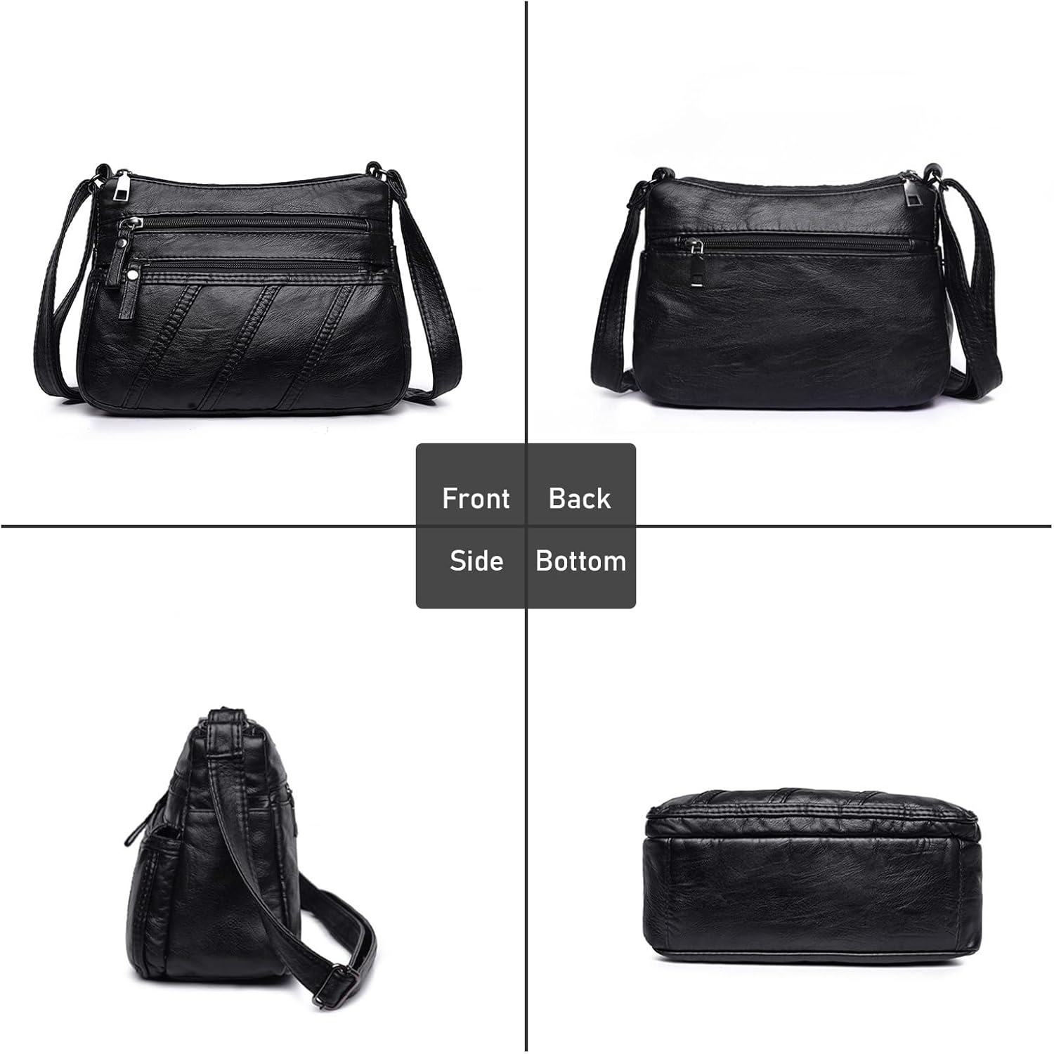 WITERY Small Crossboby Shoulder Bag for Women - Soft PU Leather Multi-Pocket Shoulder Handbags Pocketbooks Medium Purses - Black Style 2 image number 2