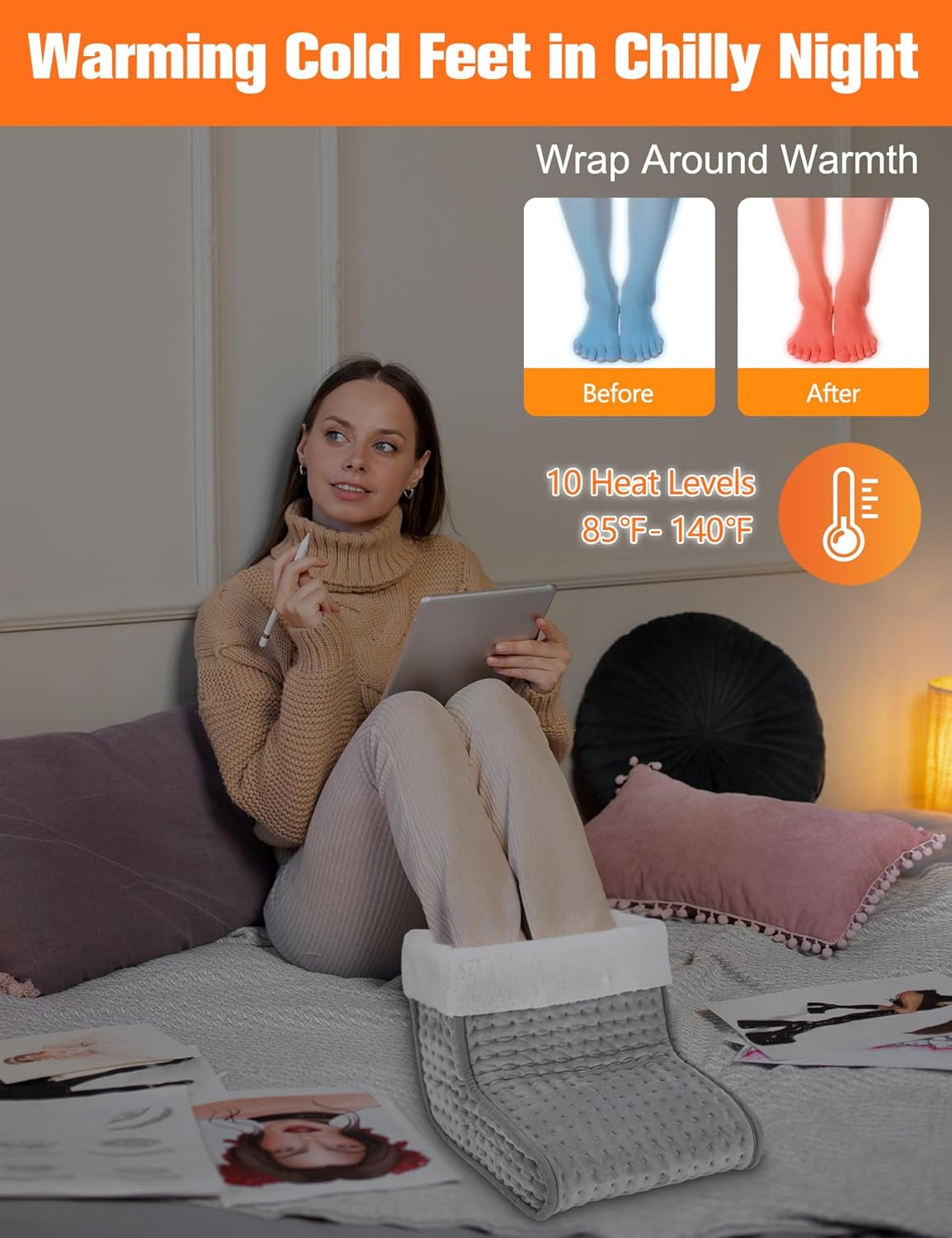 Foot Warmers, under Desk Foot Warmer for Women Men, Electric Heating Pad, 10 Level Heating 3 Level Timer with Auto Shut-Off, Mens Gifts for Anniversary Birthday Retirement Mothers Day image number 3