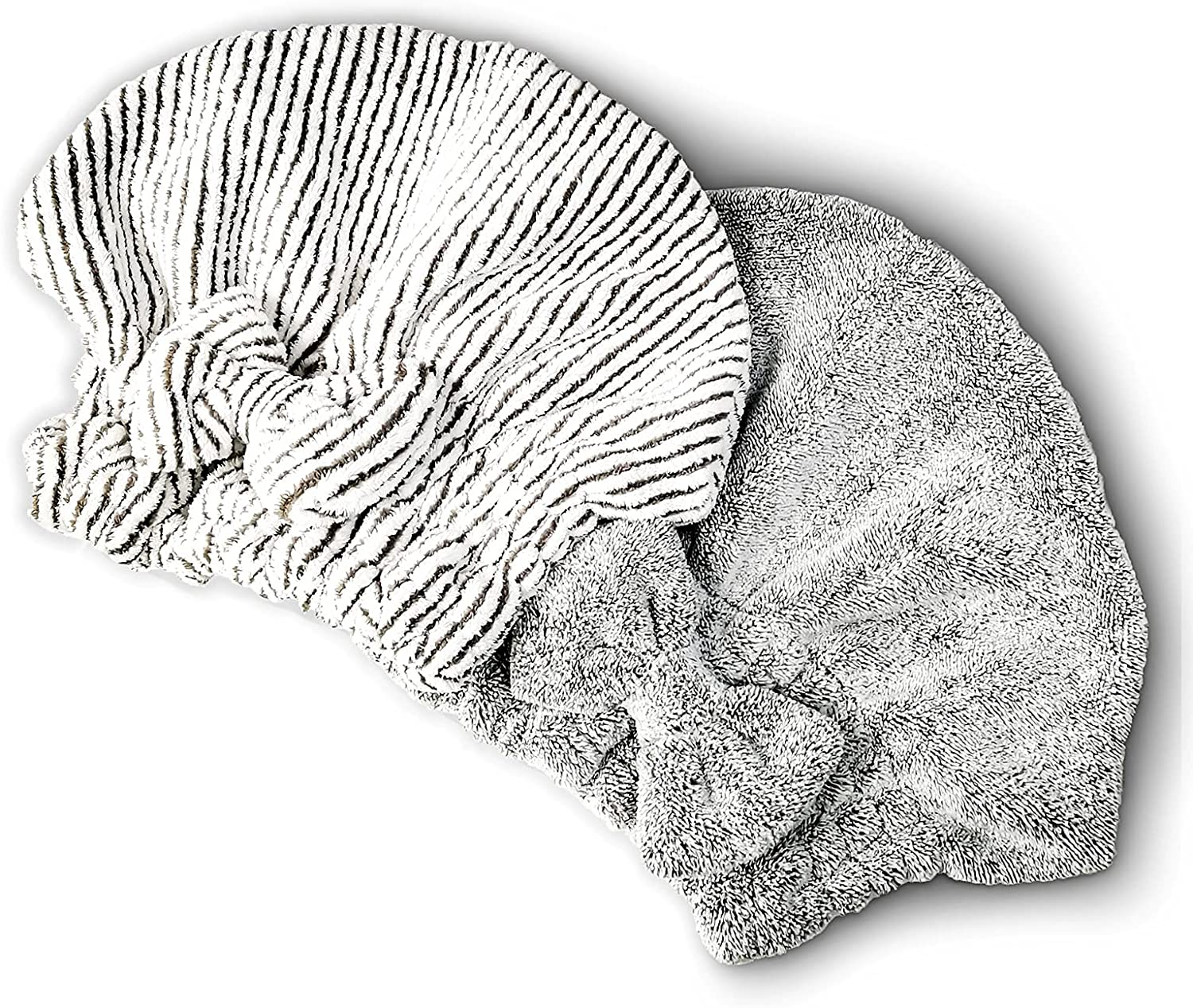 Sportmore Microfiber Hair Towel Cap,Soft Absorbent Quick Drying Cap for Curly Thick Hair, Wrap Cap for Women Girls-Set of 2 Pcs (Stripe&Gray)