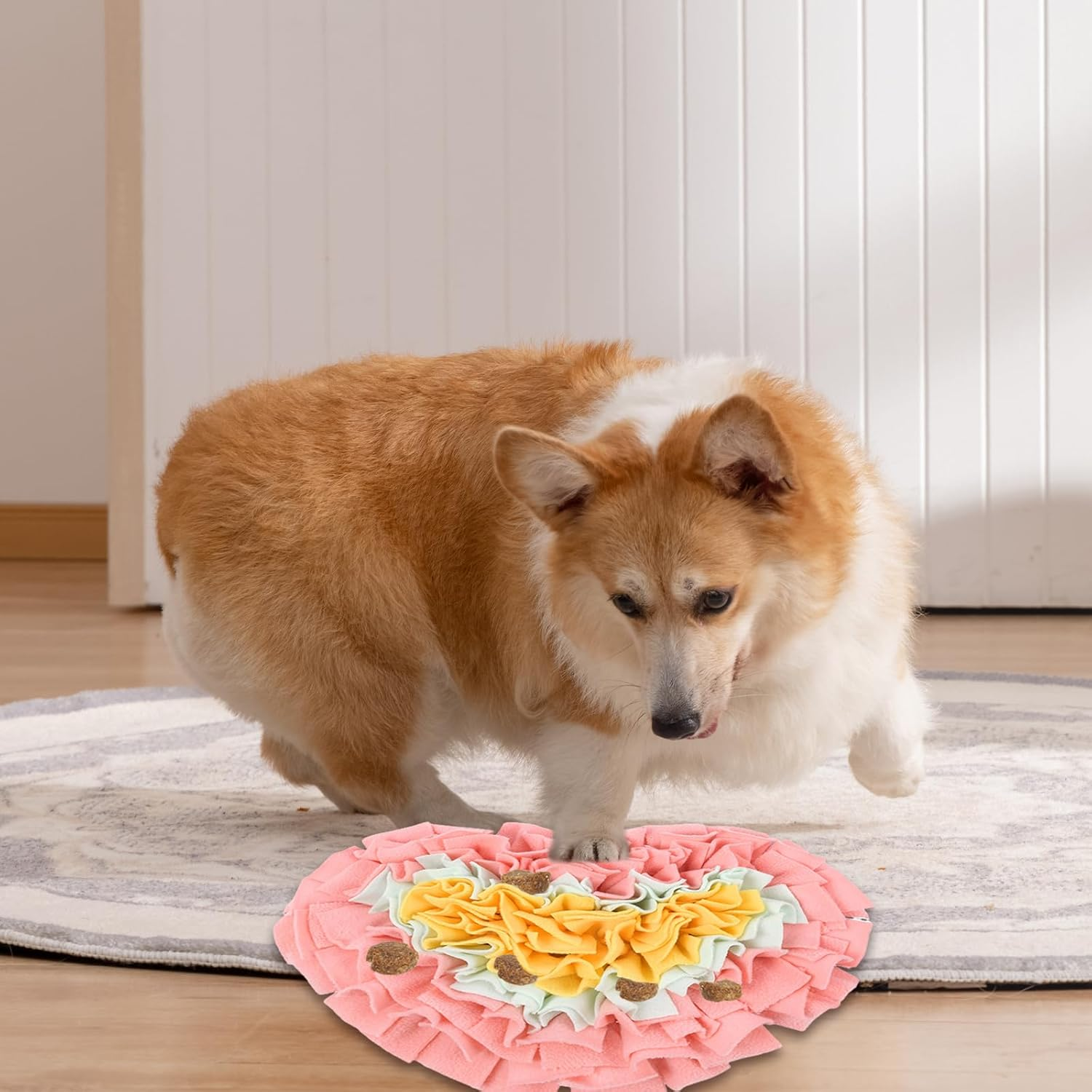 Snuffle Mat for Dogs, Interactive Enrichment Toy for Puppies & Small Dogs, Slow Feeding Mat for Mental Stimulation & Natural Foraging Skills, Dog Puzzle Feeder & Boredom Buster(Pink Heart, 30*28CM) image number 6