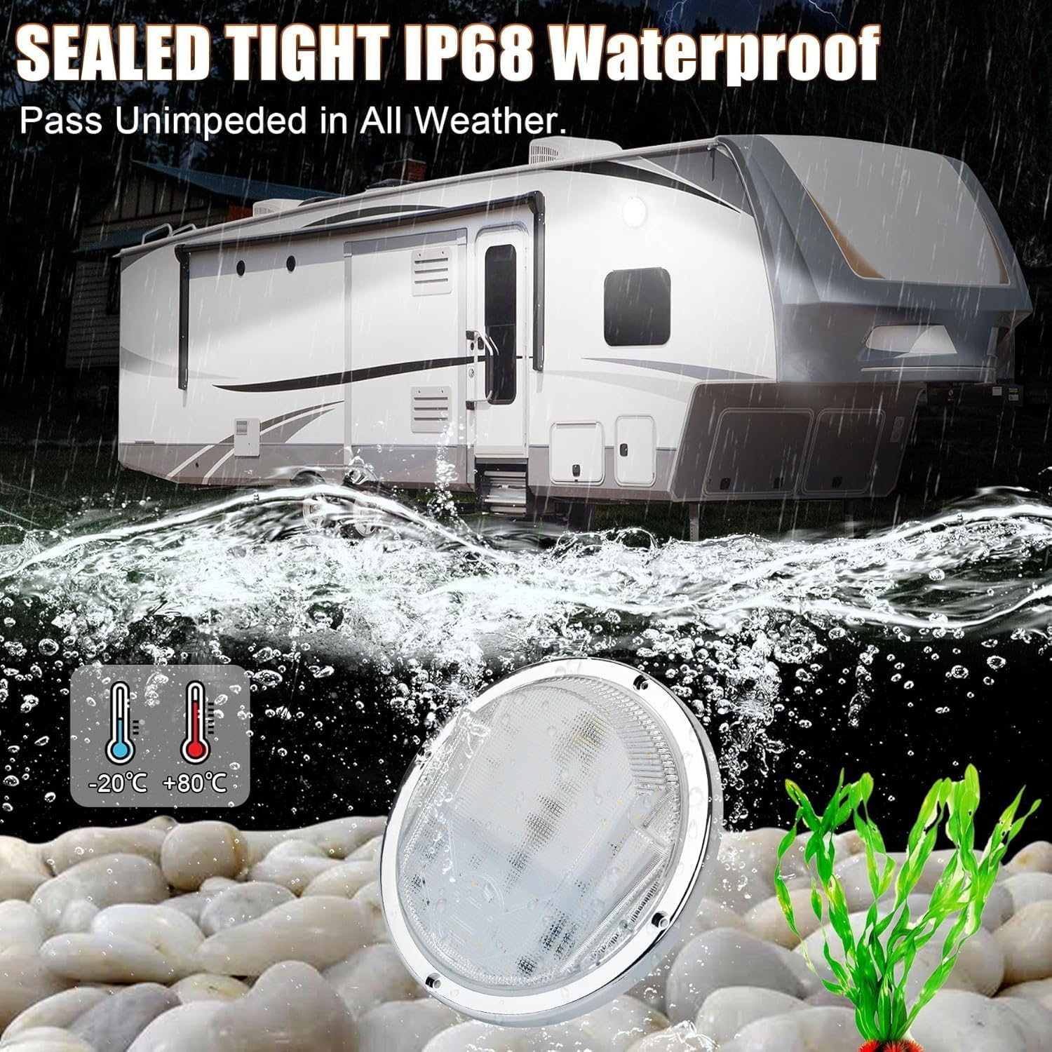 PXPART Led Porch Light, Dual Colors White/Amber 8.5Inch round Exterior Utility Light for Motorhome Caravan Campervan image number 4