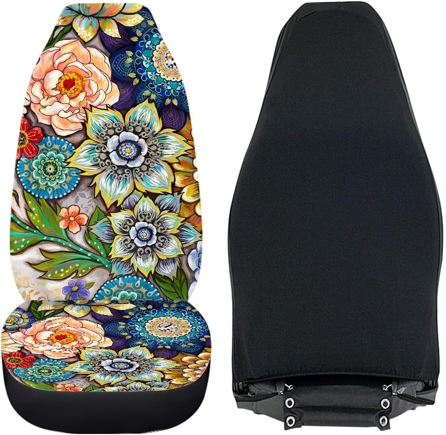 TOADDMOS Bright Blossoms Colorful Boho Floral Print Car Seat Covers for Women,Universal Auto Front Seats Protector Fits for Car,Suv Sedan,Truck