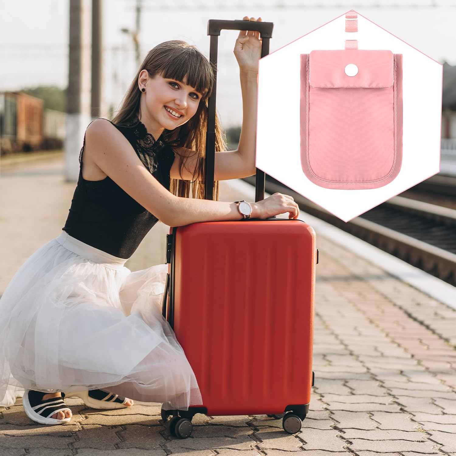 Ahqizfx 2 Pcs Travel Bra Wallet for Women, Hidden Undercover Travel Bra Wallet, Washable Bra Wallet, Secret Stash Pocket for Credit Cards, Money, Valuables with Adjustable Elastic Strap (Pink, Black), image number 2