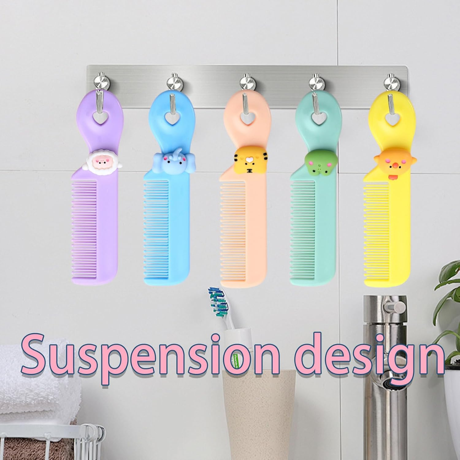 6Pcs Hair Comb, Newborn Baby Hair Brush Set, Cartoon Portable Bangs Wide Tooth Comb, Suitable for Wet Dry Curly Hair of Girls and Boys, Animal Shapes image number 3