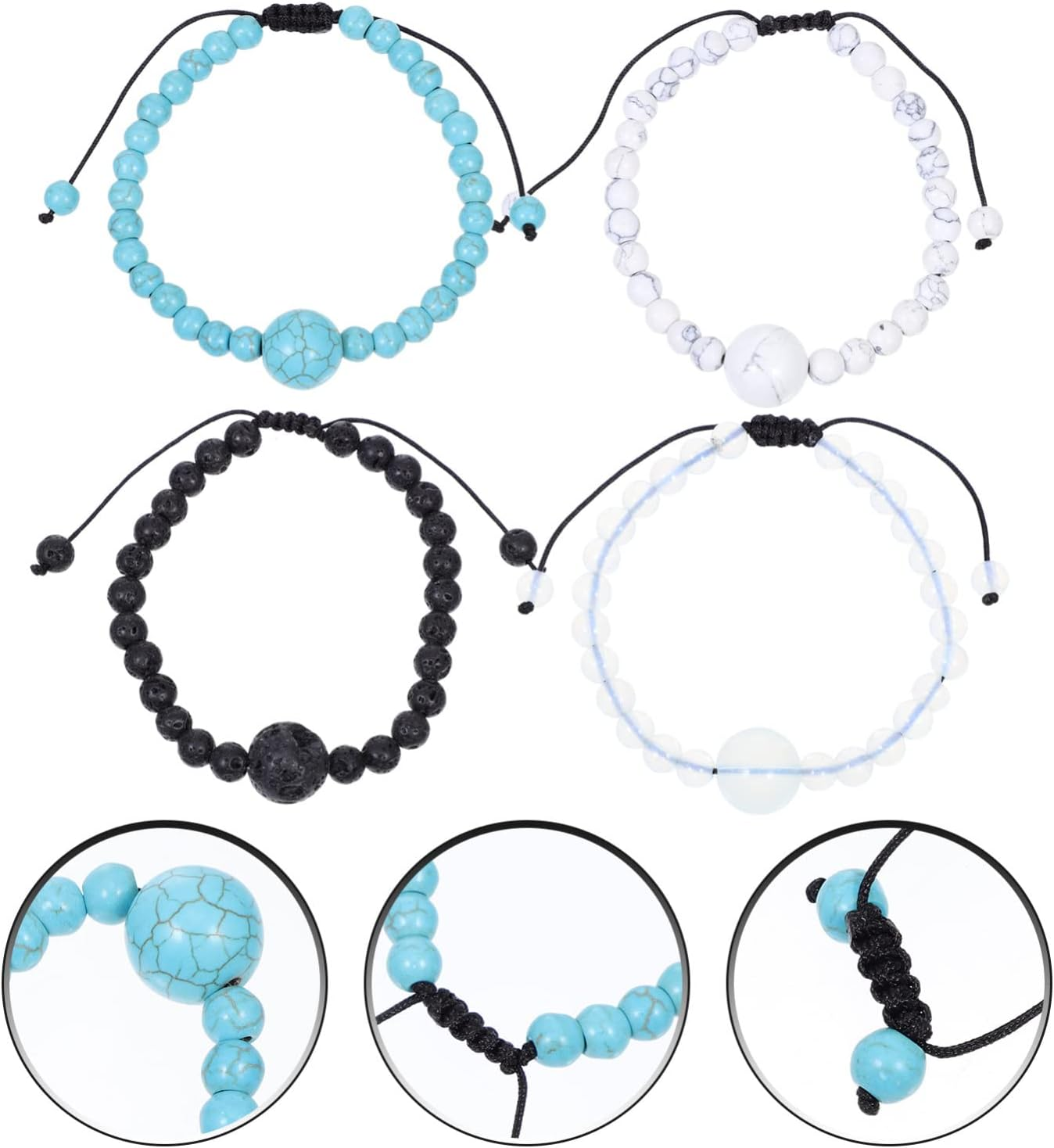 Operitacx Braided Bracelets 4Pcs Motion Sickness Bracelets anti Nausea Volcanic Wristband Motion Nausea Bands for Car Sickness Seasickness Moonstone Bracelet