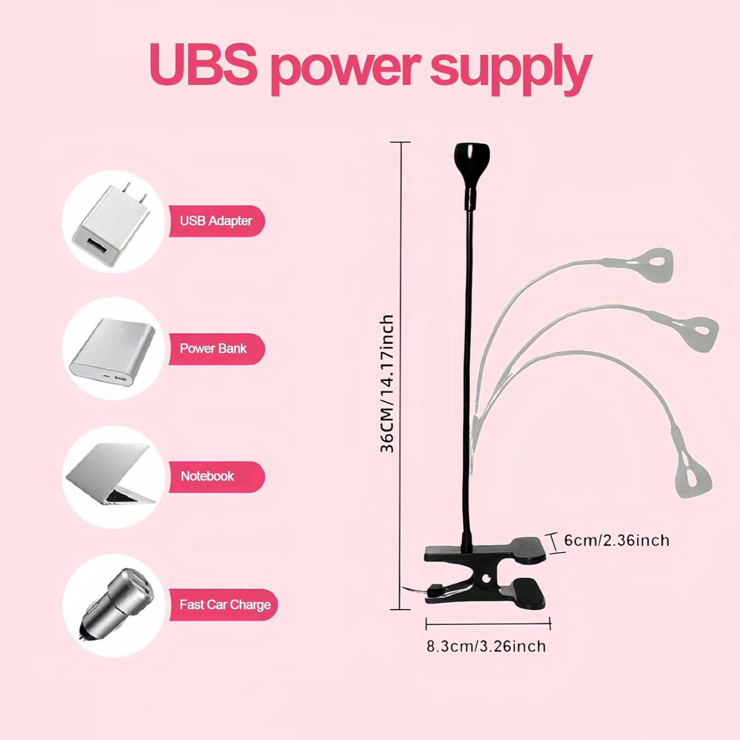 Flash Cure Nail Lamp, Light Uv Led Nail Art Gooseneck Led with Black Gooseneck Tube Portable Clip-On Flexible Table Lamp image number 5