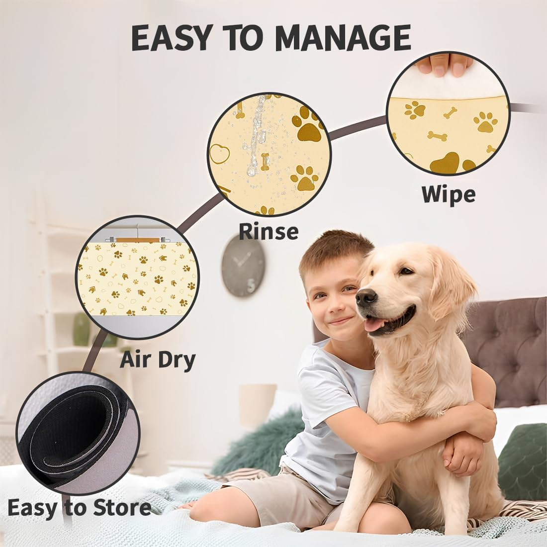 Bowl Mat Dog Non-Slip Feeding Mat Cats, Personalised Underlay Pets, Quick Drying, Easy to Clean Bowl Mat for Pets, Cats, Dogs (Cream Yellow, 30 X 40 Cm) image number 5