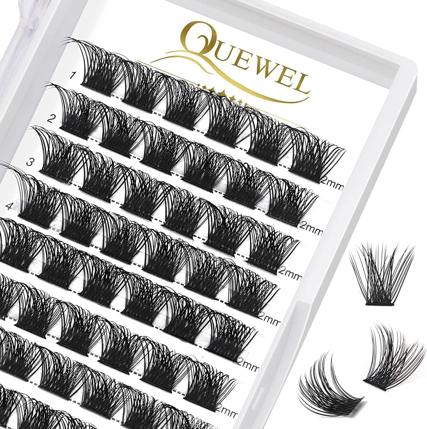 QUEWEL Cluster Lashes 72 Pcs Wide Stem Individual Lashes D Curl 8-16Mm Length DIY Eyelash Extension False Eyelashes Natural&Mega Styles Soft for Personal Makeup Use at Home (Mega-D-Mix8-16)
