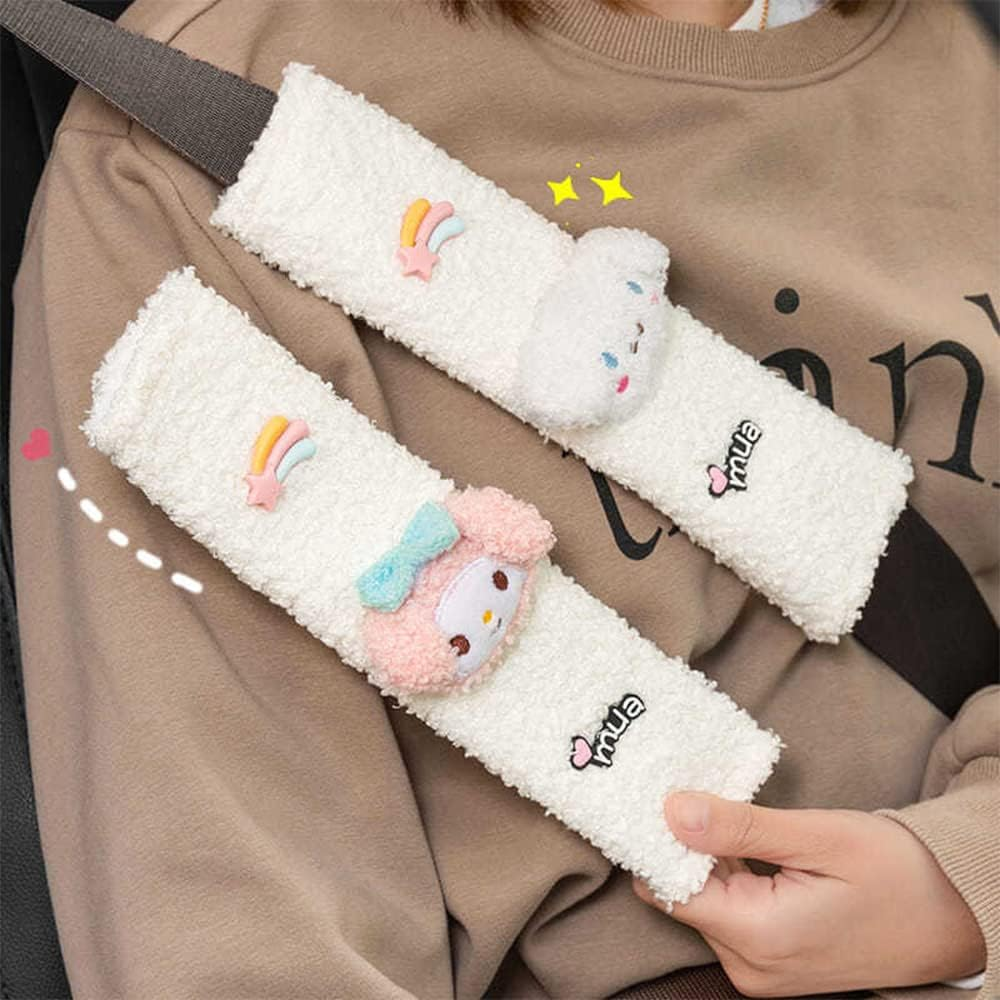 Kawaii Car Seat Belt Strap Cover, Cute 2 Pieces Set Anime Seat Strap Neck Protector Car Decorations for Women(White Dog), MG-AT002 - White Dog image number 5