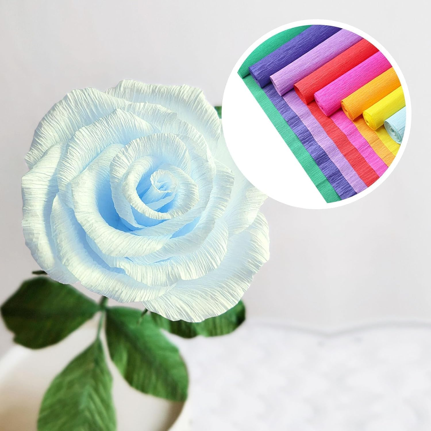 8 Roll Rainbow Crepe Paper Craft Kit25 X 250Cm(10" X8') Includes 50 Sturdy Floral Wires & 1 Stretch Tape，Tear-Resistant Papel Crepe Supplies for DIY Party Decor, Wedding Flowers, Family Crafts(Rainbow Colors) image number 2