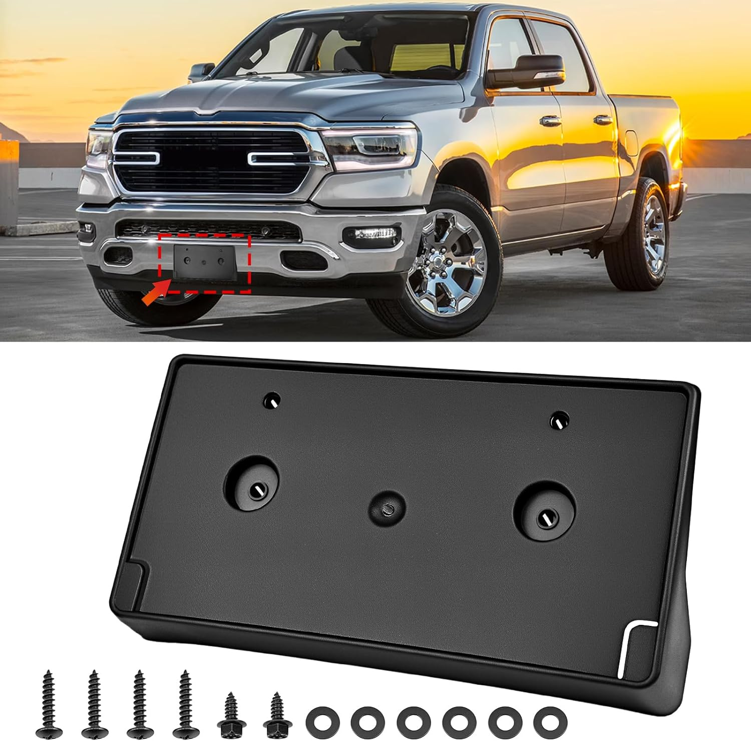 Baceyong Front License Plate Bracket Compatible with Dodge Compatible with RAM 1500 2019-2022 Front License Plate Bracket Part Number: 68274215AE, CH1068151, 15653775, 68274215AD image number 4