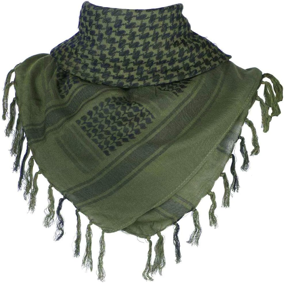FFNIU Cotton Scarf Military Shemagh Arab Tactical Desert Keffiyeh Thickened Head Neck Scarf Wrap for Women and Men 43"X43" - Army Green image number 5