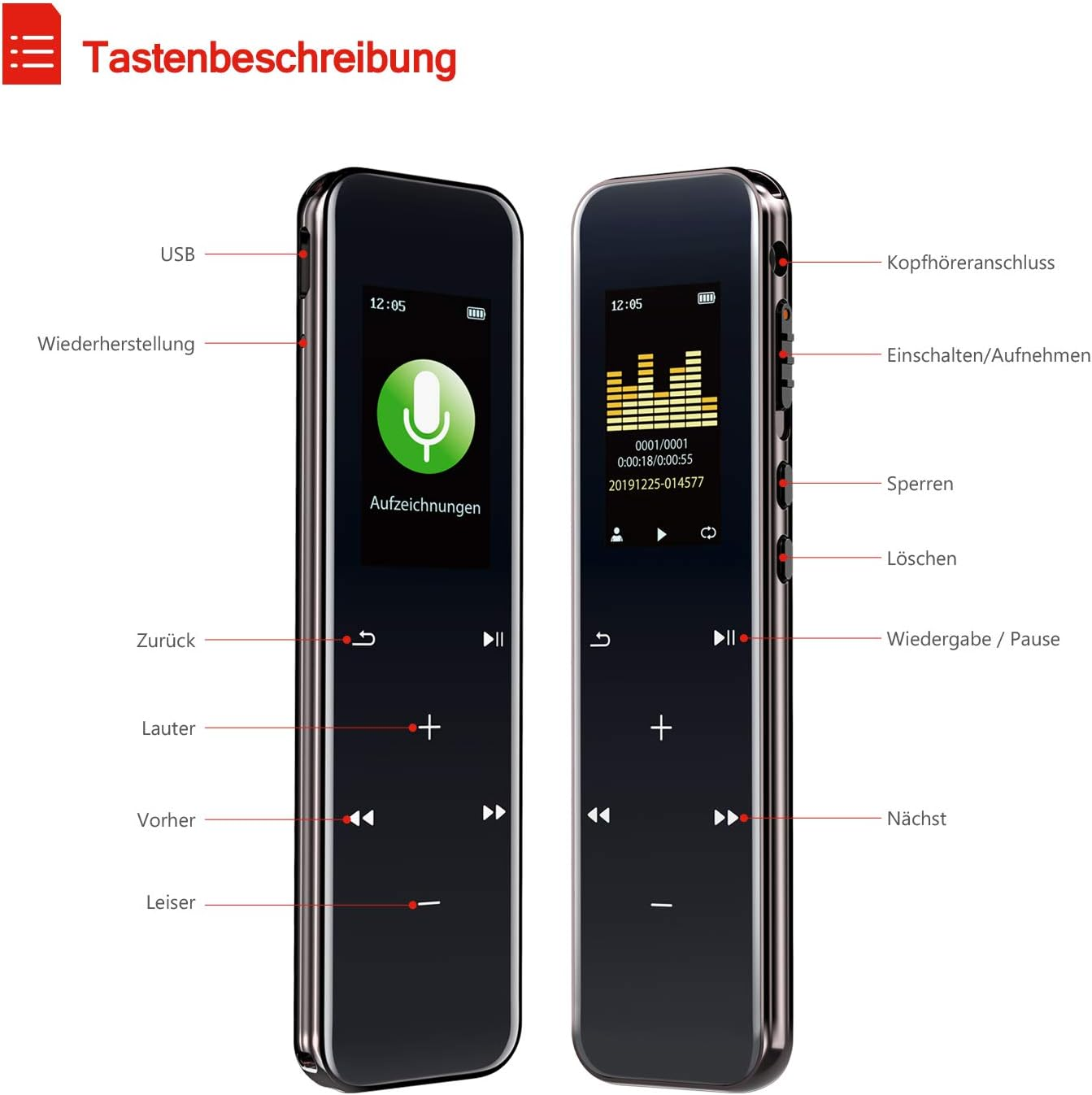 Voice Recorder with Noise Reduction, 16GB, MP3/WAV/WMA, USB Rechargeable, for Lecture/Interview/Meeting image number 4