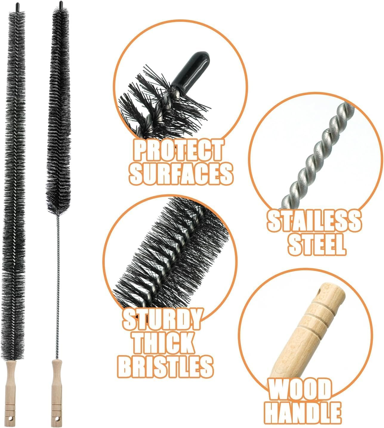2 Pc Dryer Cleaner Vent Brush,Washing Vacuum ，Washing Machine Cleaning Inner Cylinder Inner Wall，Household Pipe Long Handle Full Bristle Cleaning Brush (Black, 75CM) image number 6
