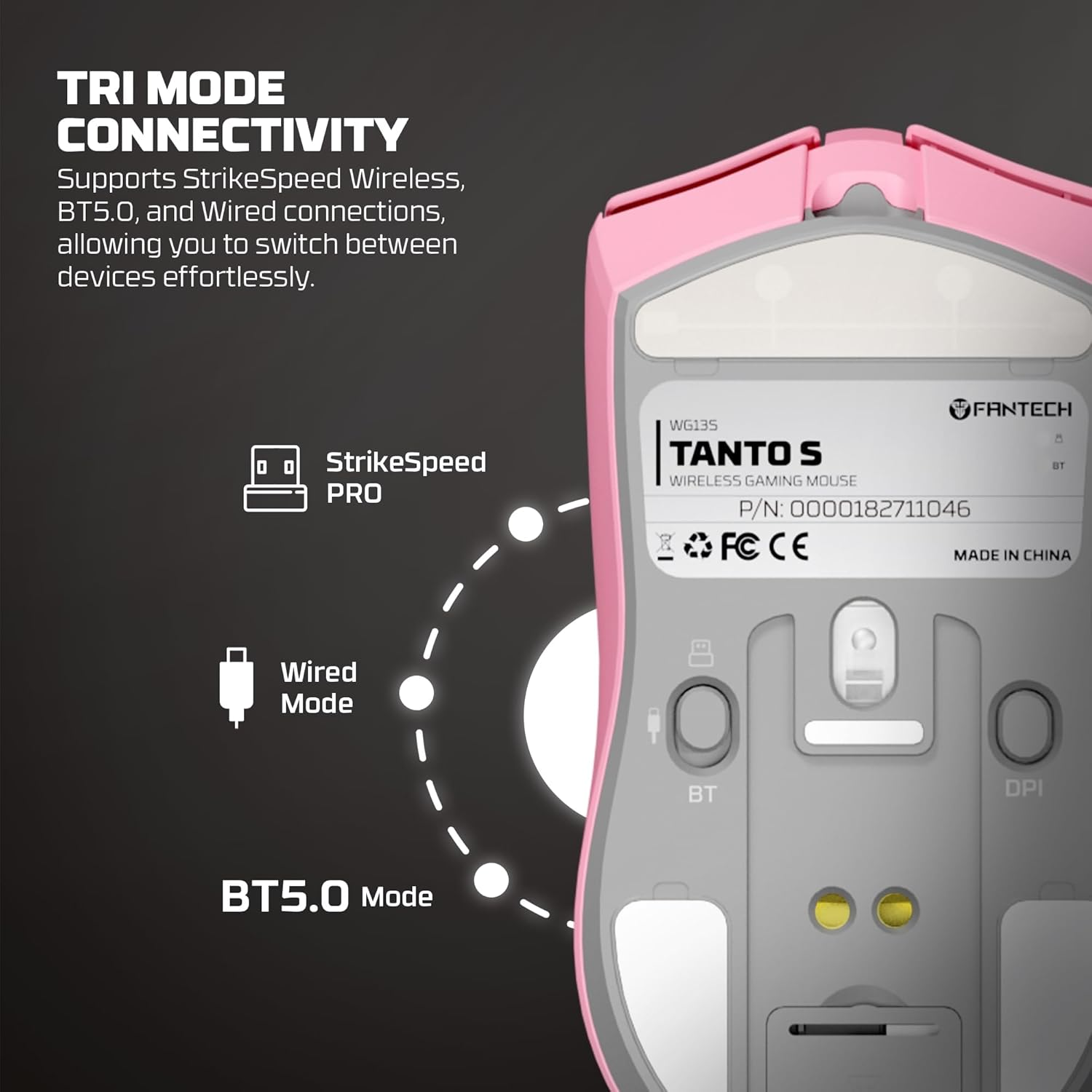 Fantech Tanto S 8K Wireless Gaming Mouse Pixart 3395 Gaming Sensor 26000 DPI, HUANO Switches, Lightweight 58 Grams, 3 Mode Connectivity, RGB Charging Dock - Black image number 4