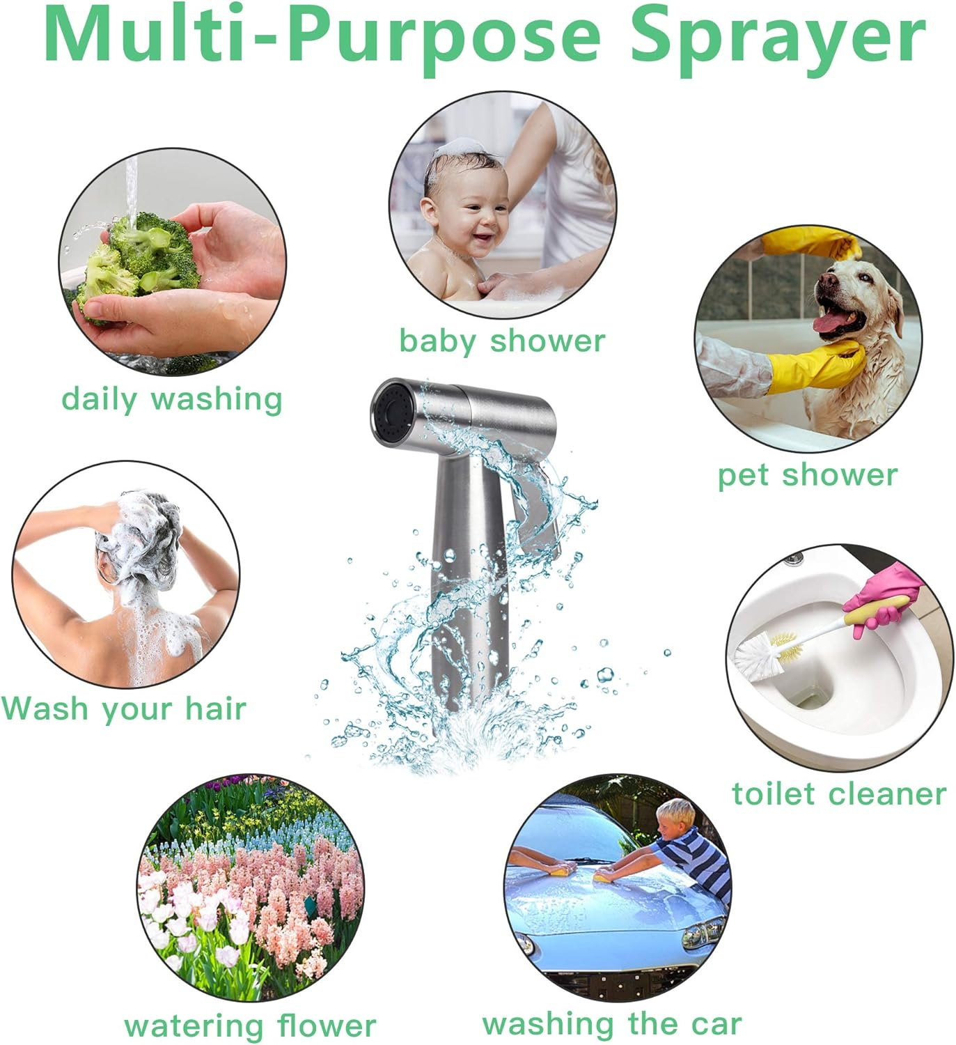 Akamino Bidet Sprayer 2 Pieces Stainless Steel Handheld Bidet Sprayer Cloth Diaper Spraye for Toilet and Kitchen image number 2