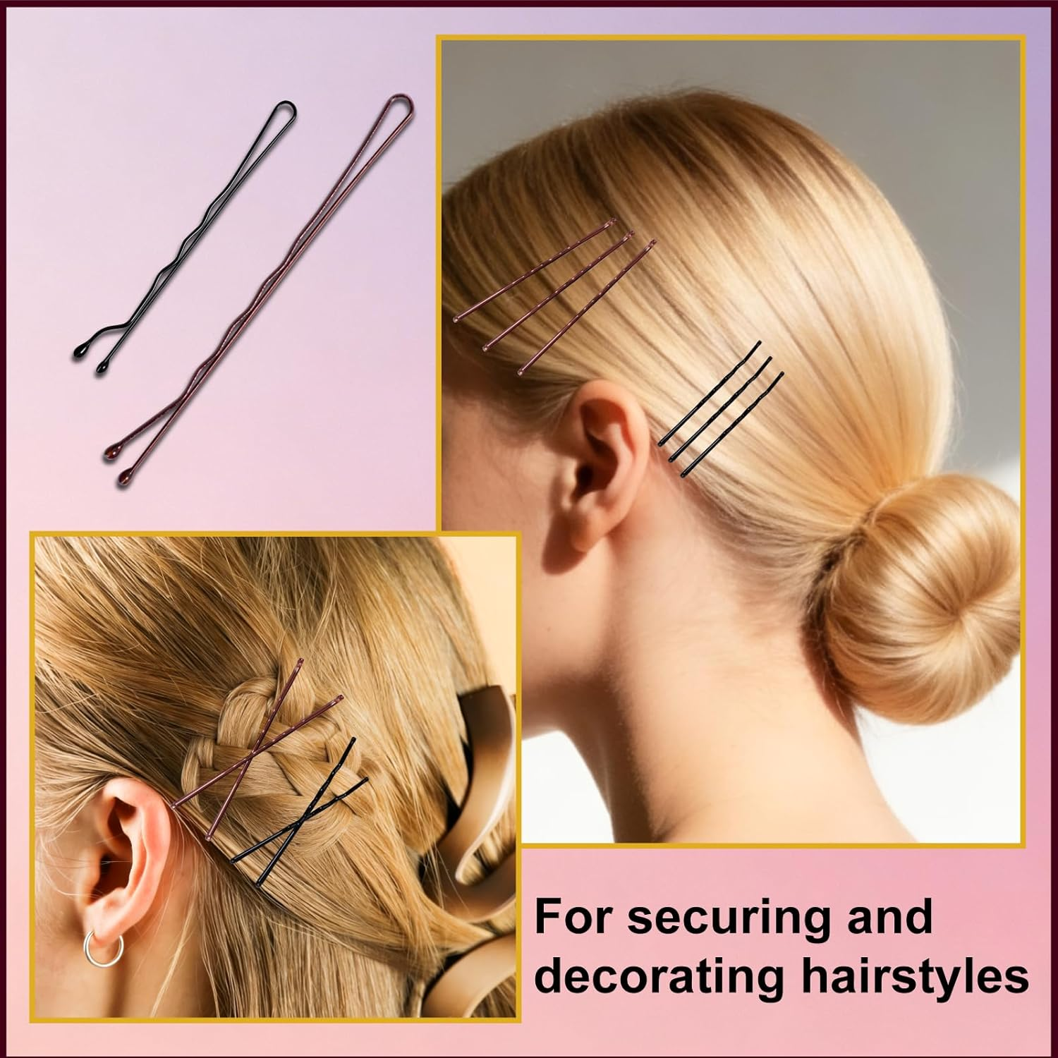 Pack of 200 Hair Pins, Bobby Pins, Hair Clips, Hair Accessories, Bun Pins, for Hair Accessories, with 50 Pieces Invisible Clear Hair Bands, 50 Pieces Black Hair Bands image number 4