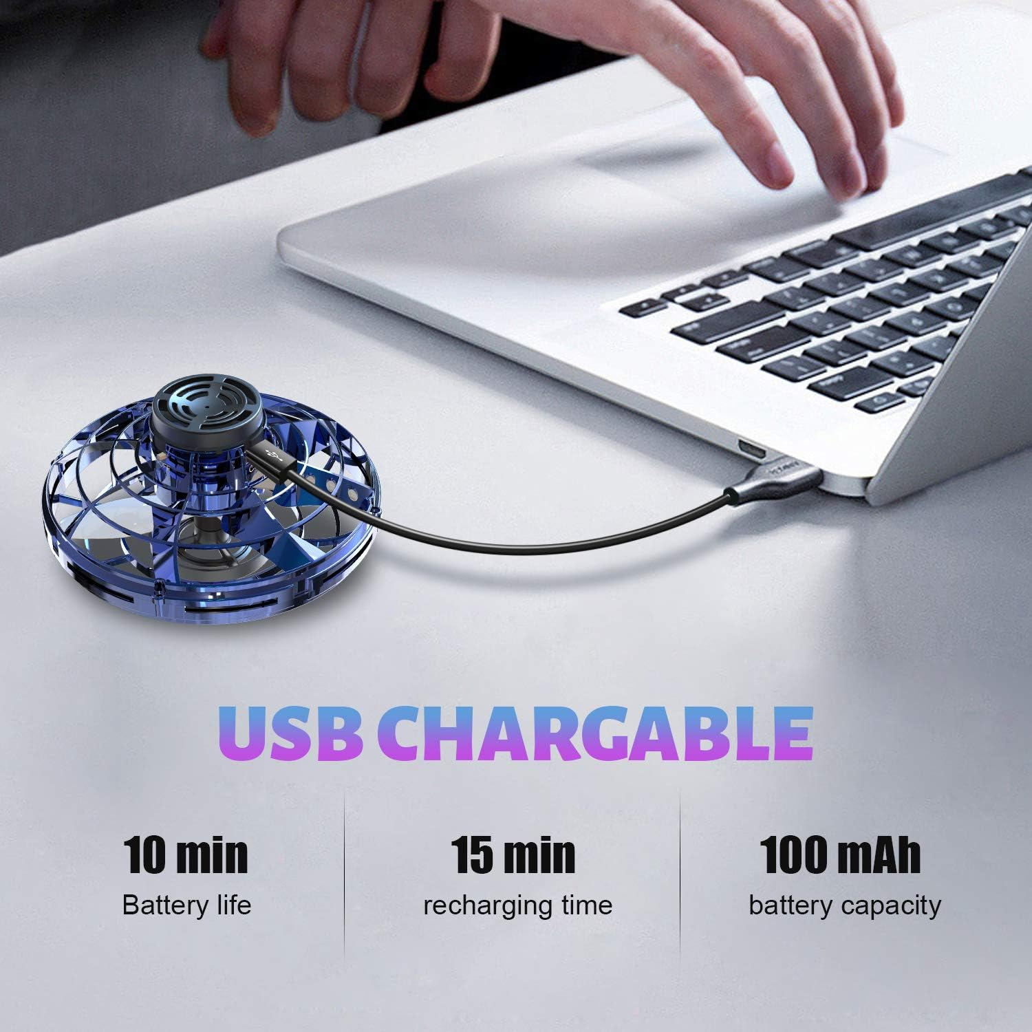 GESUNDHOME Hand Operated Drone for Kids Toddlers Adults - Interactive Infrared Hand Control Induction Indoor Helicopter Ball with 360&deg; Rotating and 5 Shinning LED Lights(Blue) image number 5