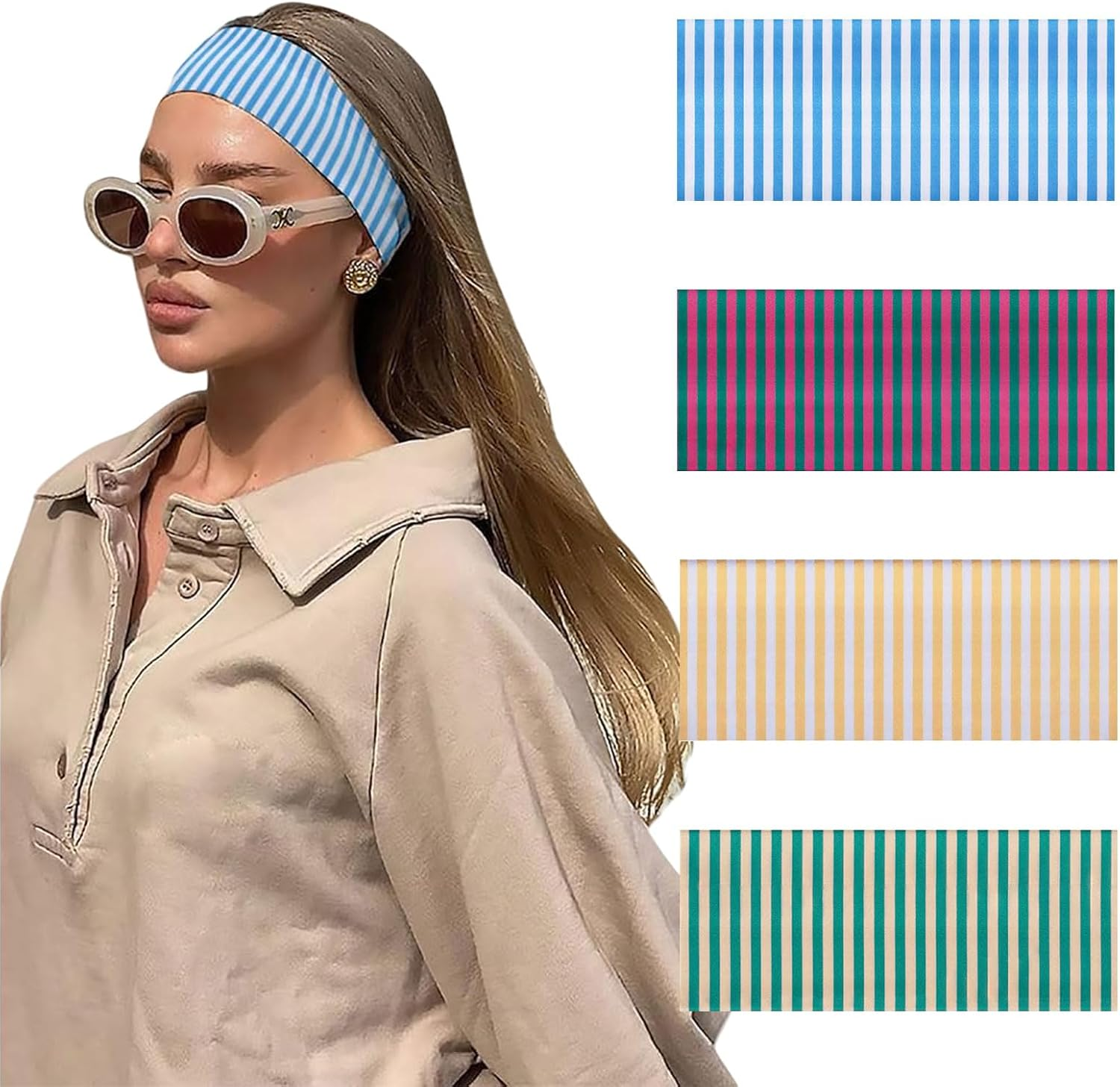 Cosmeria Women'S Headband with Stripes, Soft and Comfortable Sports Headband Made of Polyester and Spandex, Perfect for Yoga, Running and Everyday Use image number 1