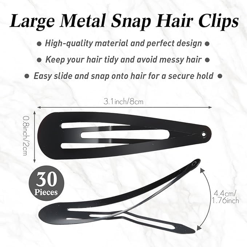 NTY Collections Large Metal Snap Hair Clips for Women (Black) &ndash; Strong Grip Nonslip Barrettes, Heavy-Duty Metal Hair Accessories for Thick or Thin Hair, Fashion Hair Clips for Daily Styling - 30 Pieces 3.1 Inch